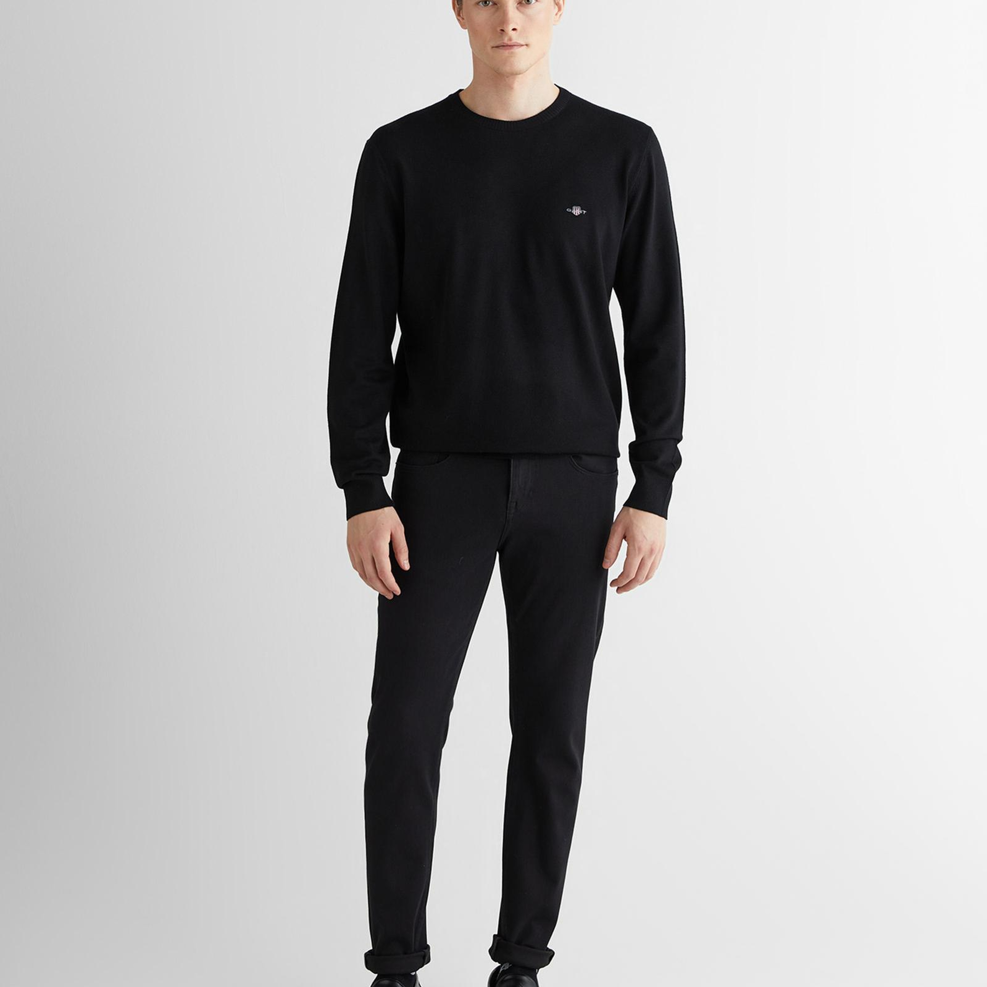 GANT Erkek Siyah Standart Fit Bisiklet Yaka Triko