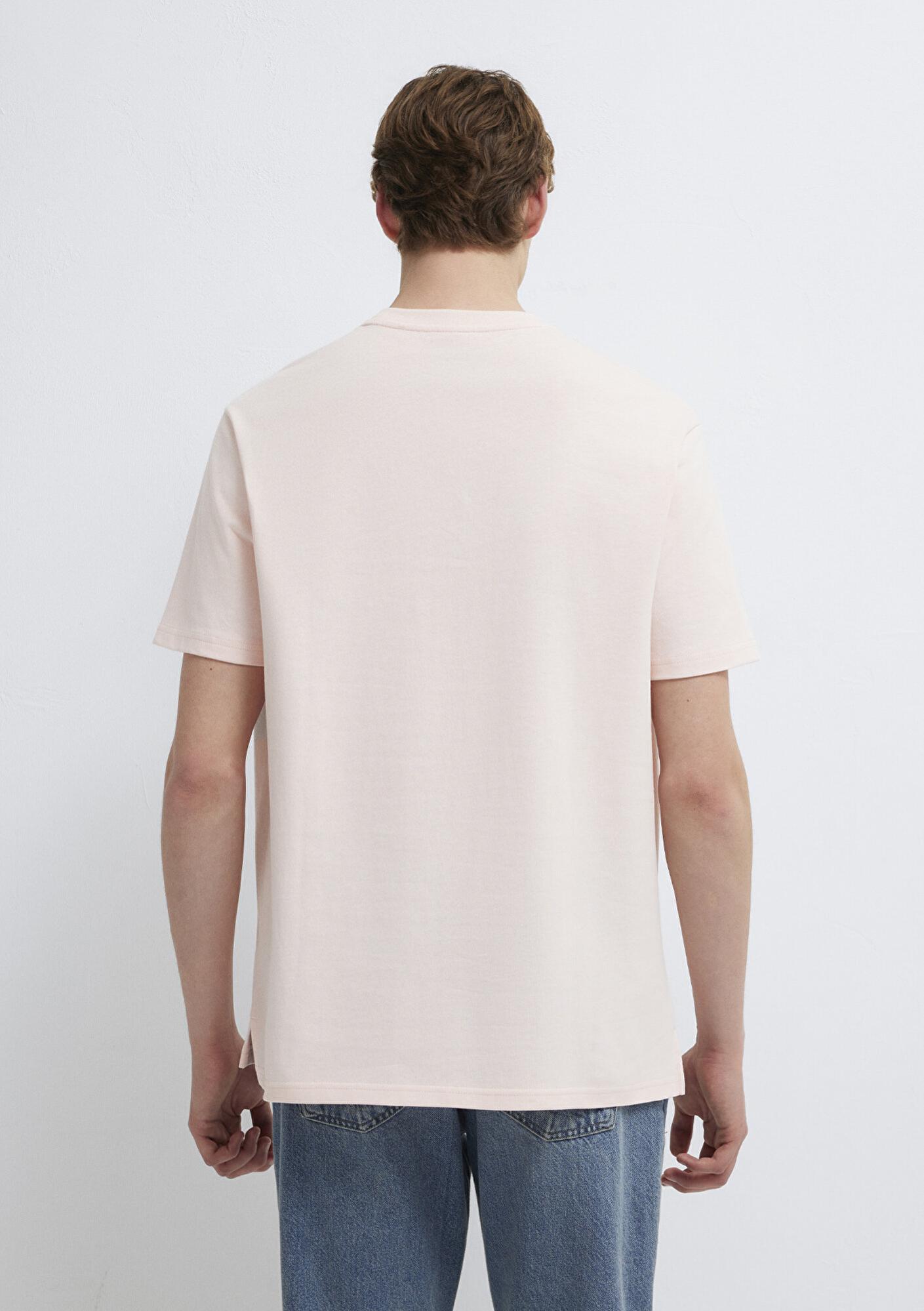 Mavi Cep Detaylı Pembe Tişört Loose Fit / Bol Rahat Kesim 066248-91467