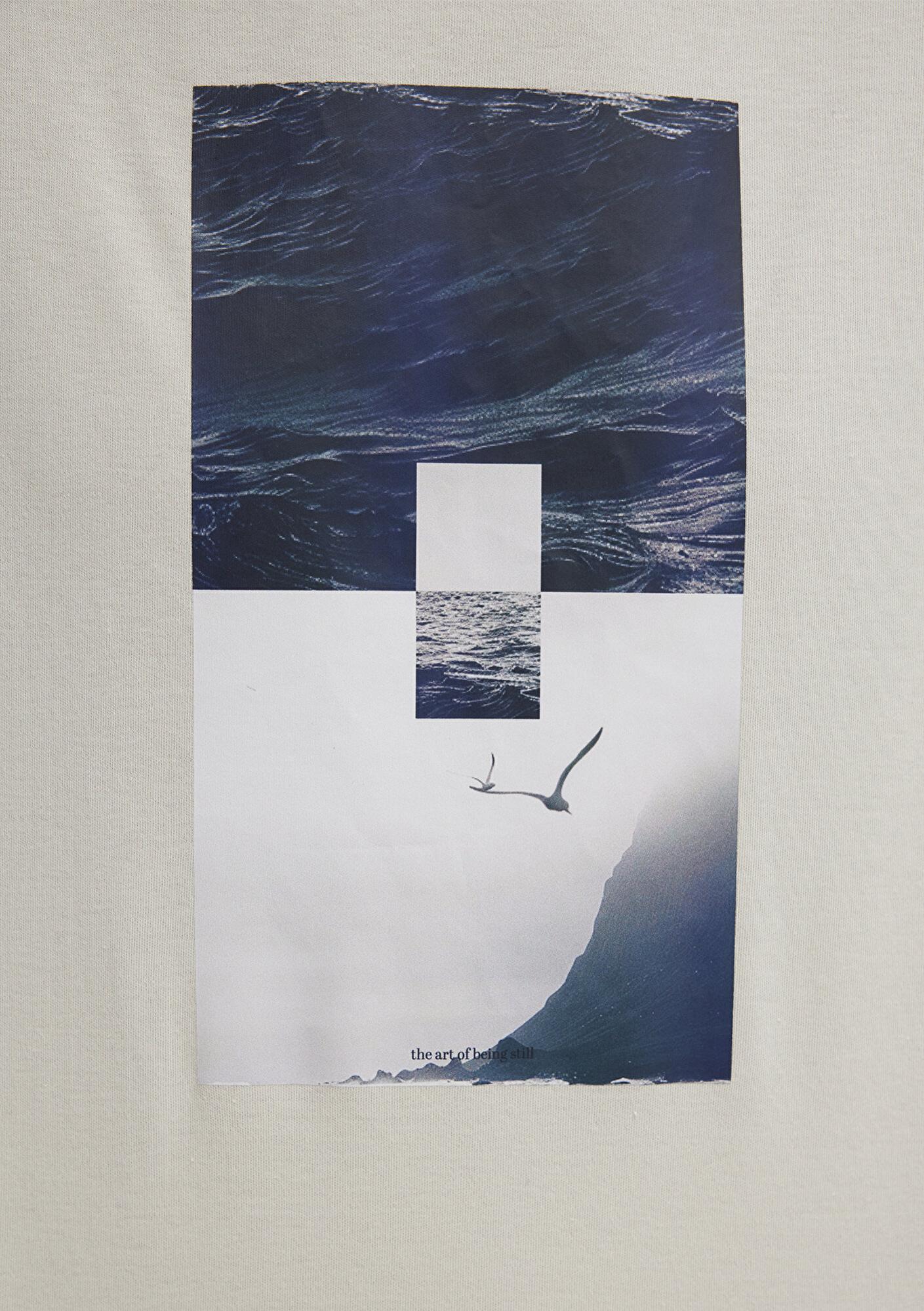 Mavi Baskılı Bej Tişört Loose Fit / Bol Rahat Kesim 0613601-70144