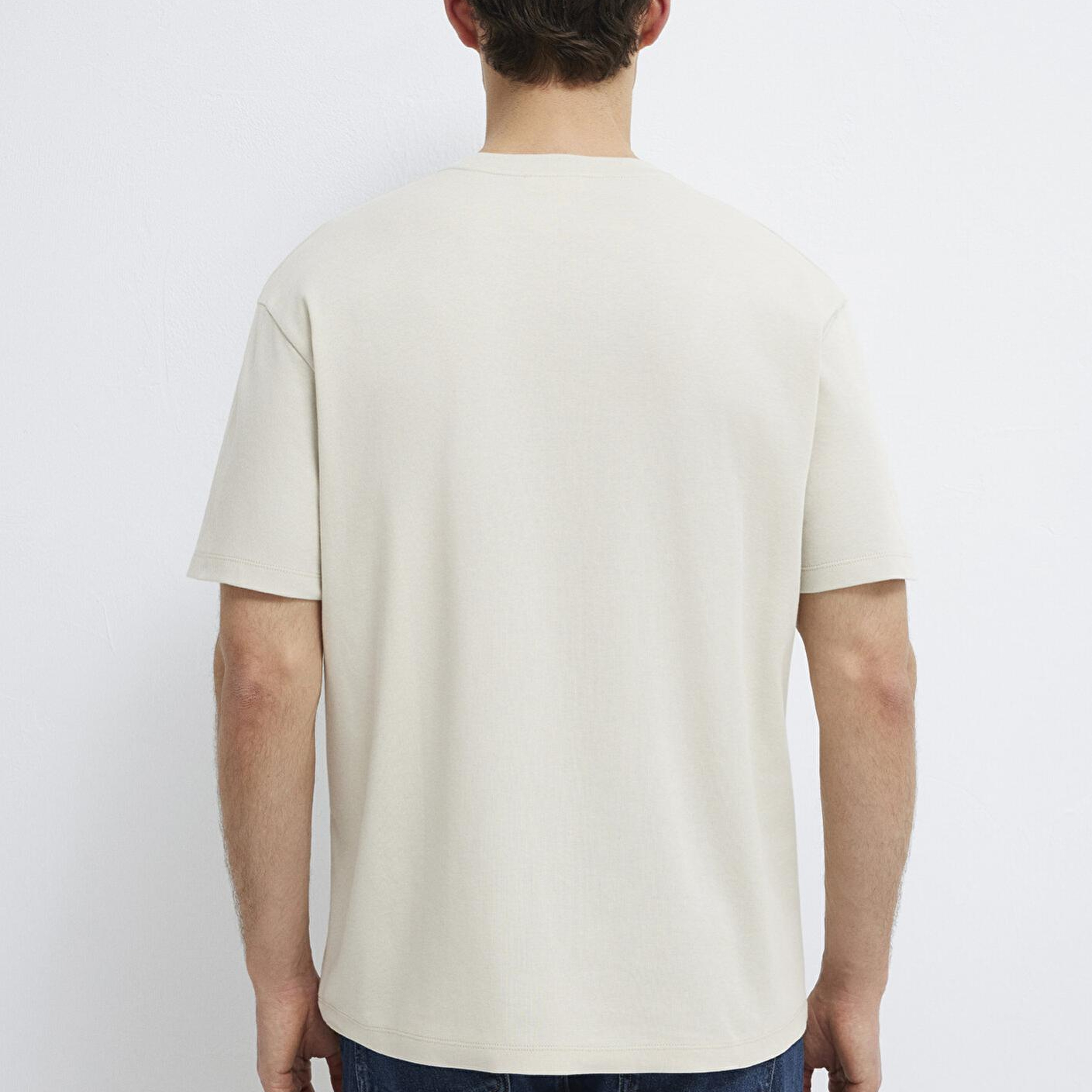 Mavi Baskılı Bej Tişört Loose Fit / Bol Rahat Kesim 0613601-70144