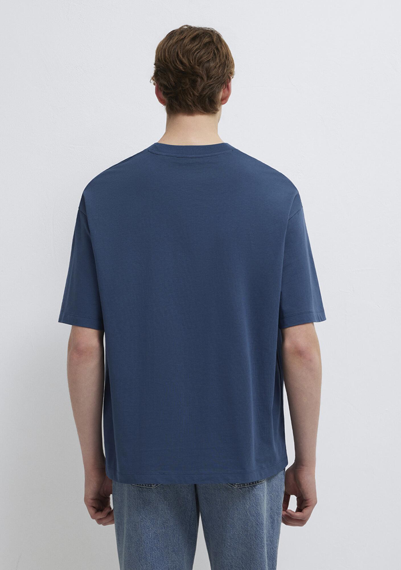 Mavi İstanbul Baskılı Mavi Tişört Oversize / Geniş Kesim 0613591-80790