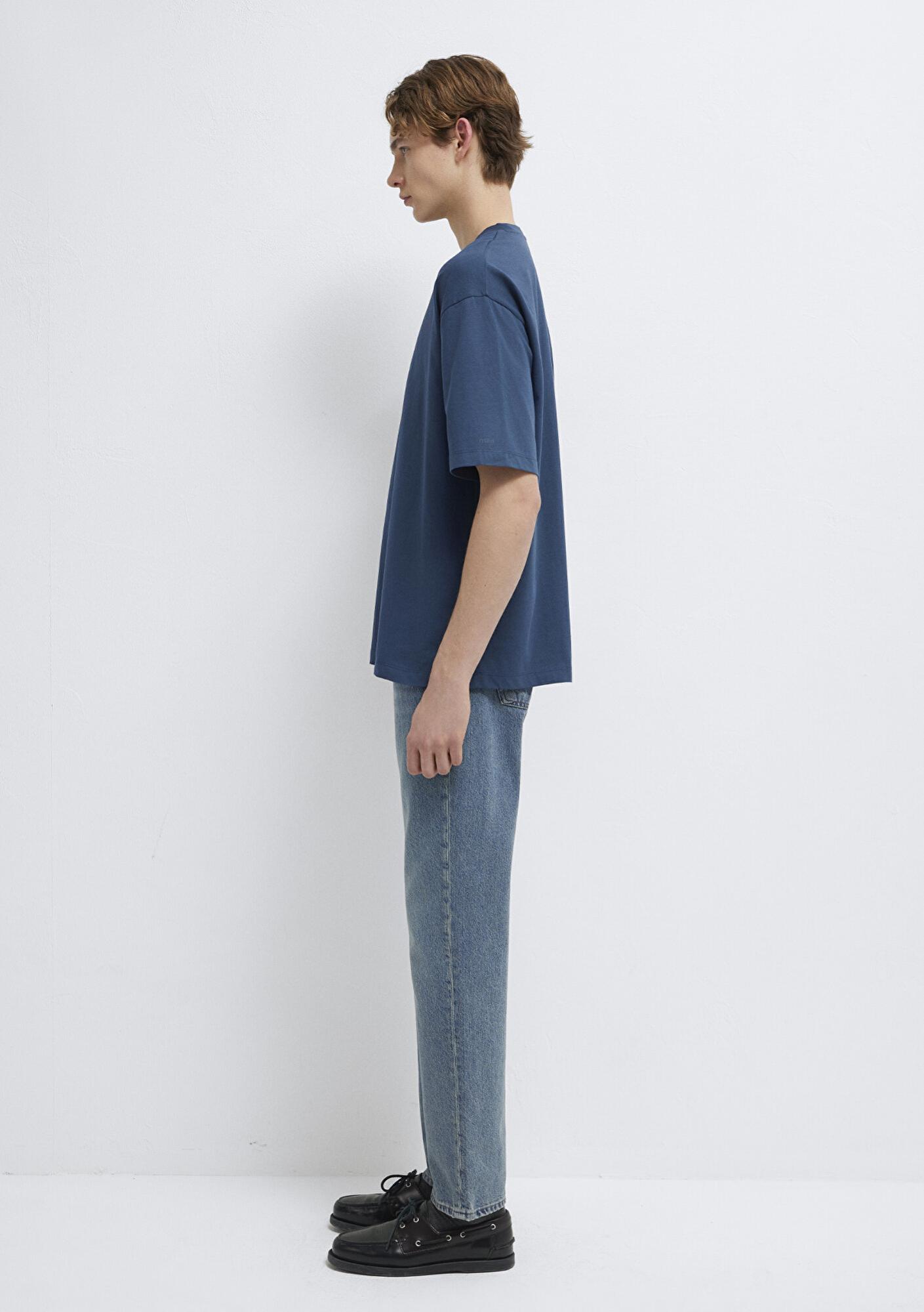 Mavi İstanbul Baskılı Mavi Tişört Oversize / Geniş Kesim 0613591-80790