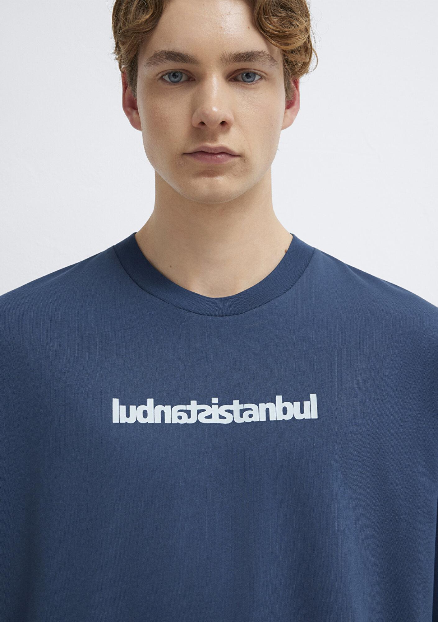 Mavi İstanbul Baskılı Mavi Tişört Oversize / Geniş Kesim 0613591-80790