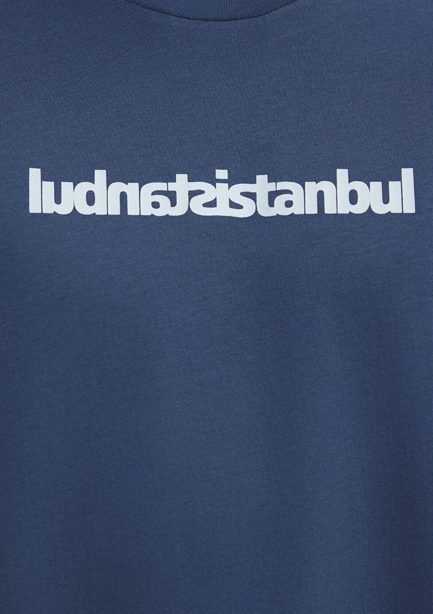 Mavi İstanbul Baskılı Mavi Tişört Oversize / Geniş Kesim 0613591-80790