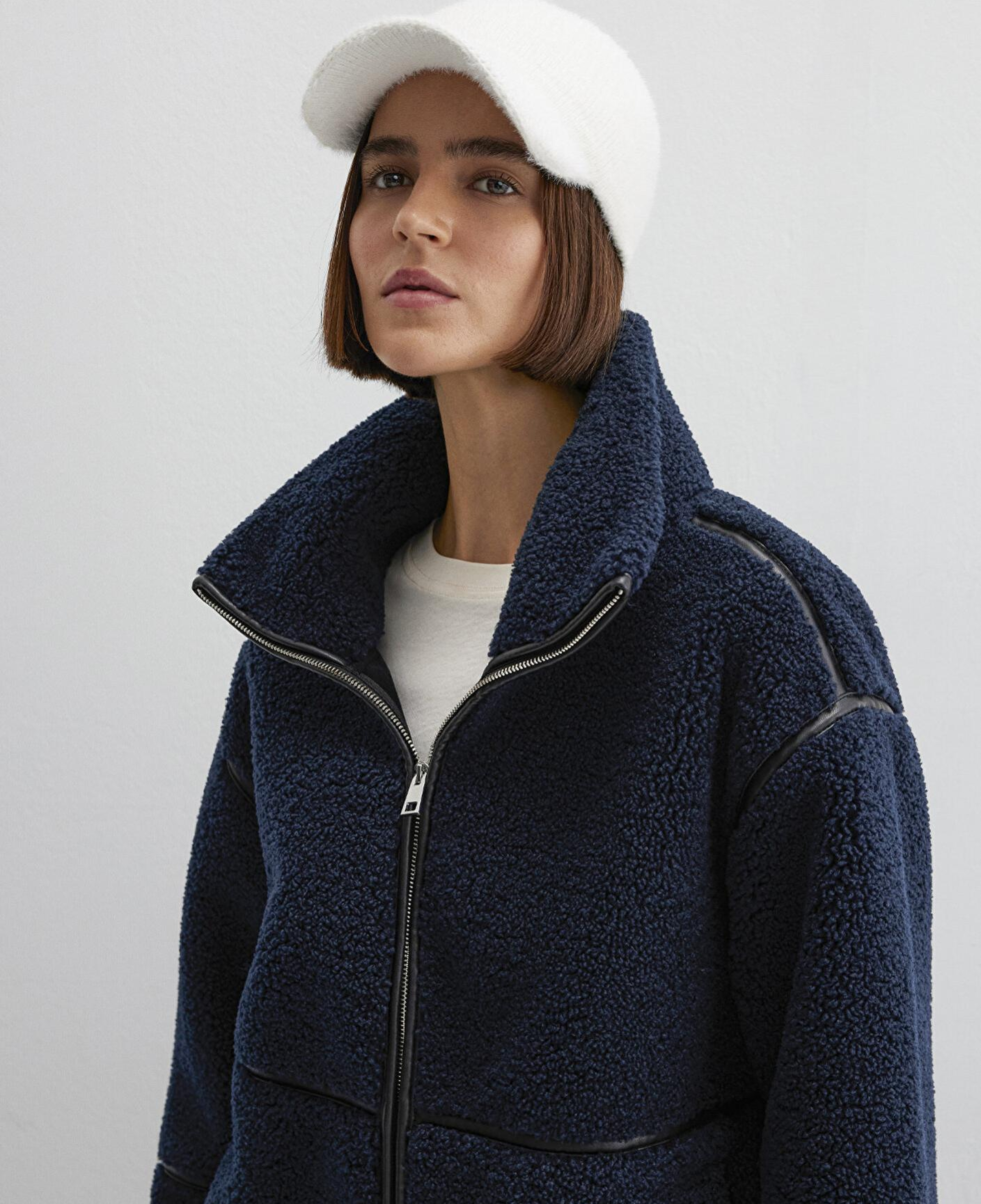 Mavi Peluş Ekru Şapka 1914003-70048