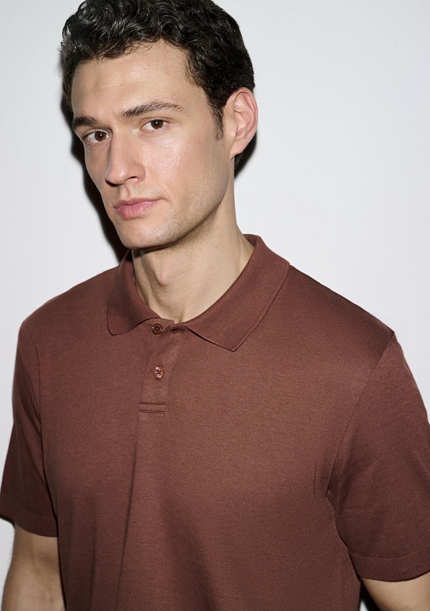 Mavi Kahverengi (TENCEL™) Modal Karışımlı Polo Tişört Regular Fit / Normal Kesim 0613163-70250