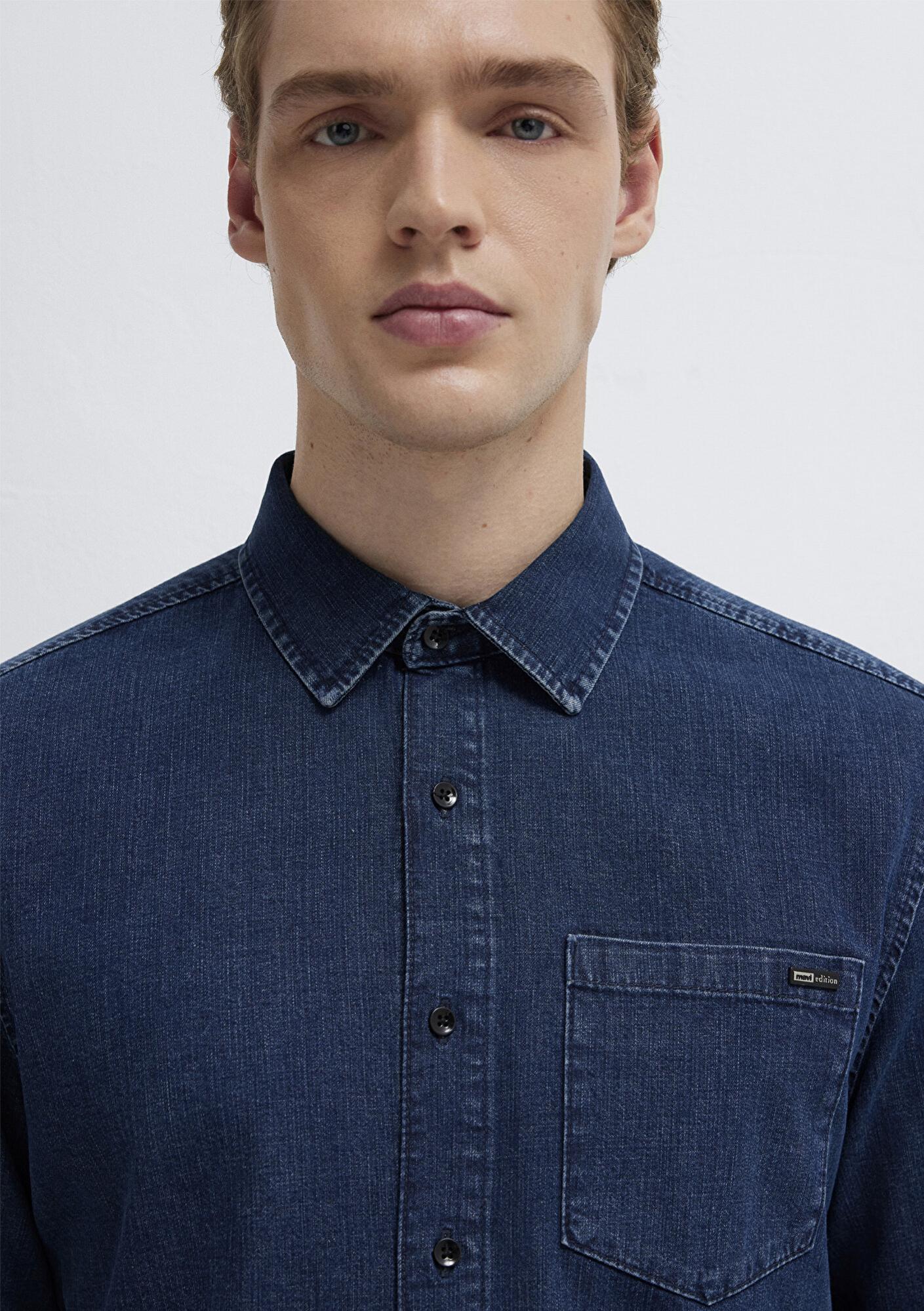 Mavi Eric Mavi Edition Puslu İndigo Mavisi Jean Gömlek Regular Fit / Normal Kesim 0211504-91348