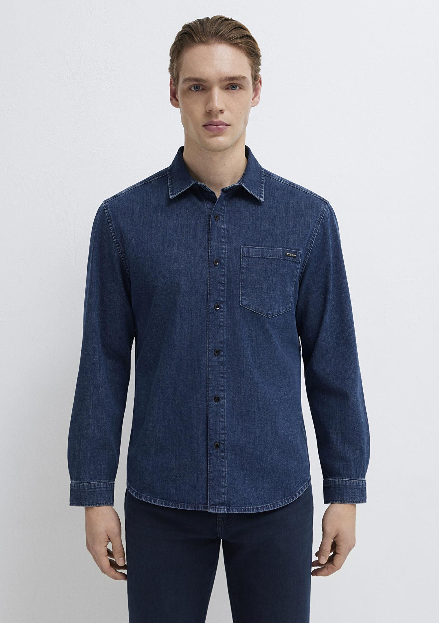 Mavi Eric Mavi Edition Puslu İndigo Mavisi Jean Gömlek Regular Fit / Normal Kesim 0211504-91348