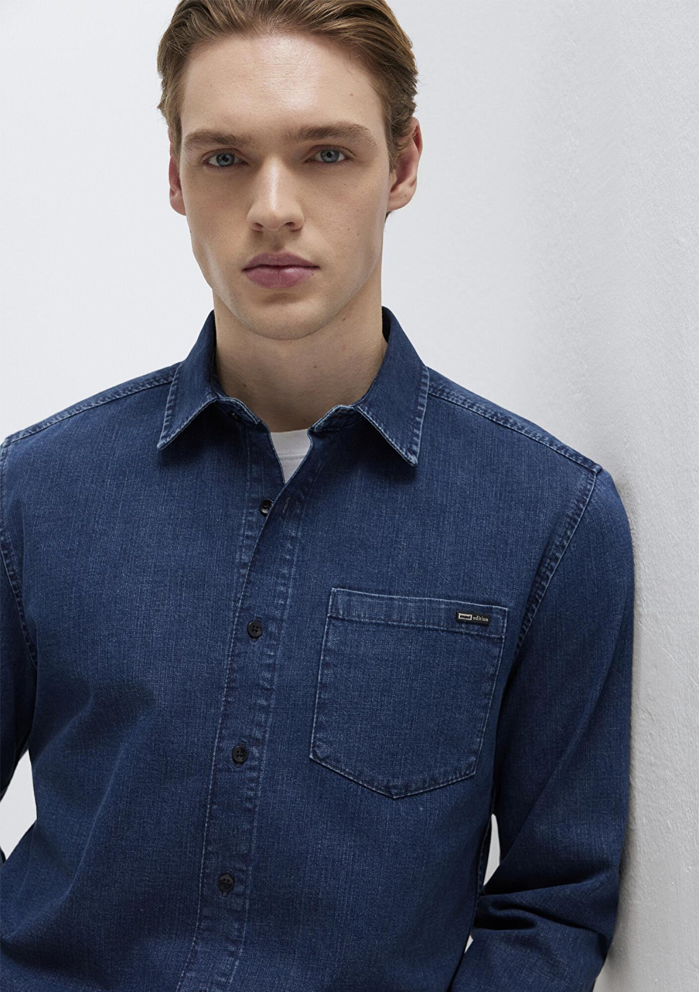 Mavi Eric Mavi Edition Puslu İndigo Mavisi Jean Gömlek Regular Fit / Normal Kesim 0211504-91348