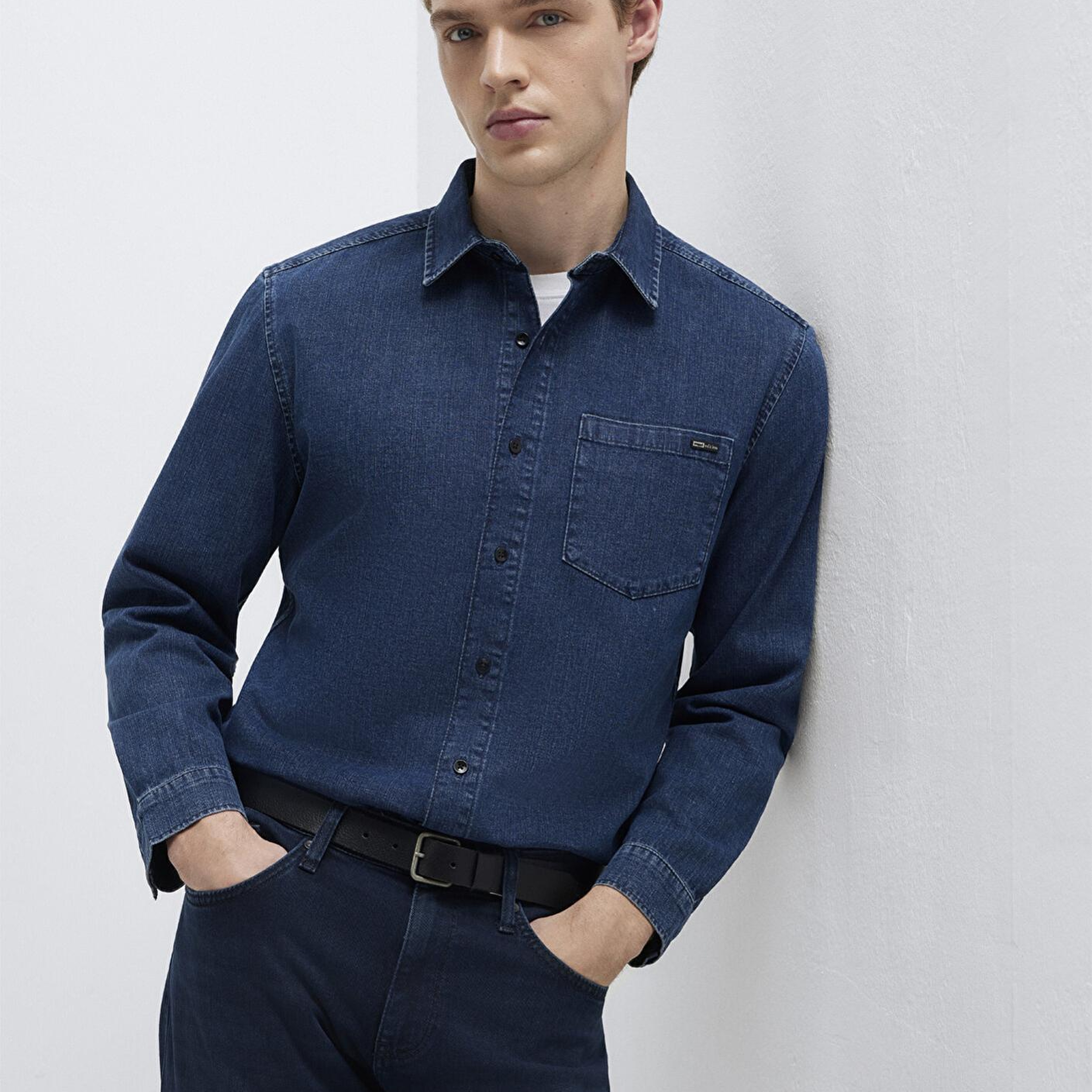 Mavi Eric Mavi Edition Puslu İndigo Mavisi Jean Gömlek Regular Fit / Normal Kesim 0211504-91348