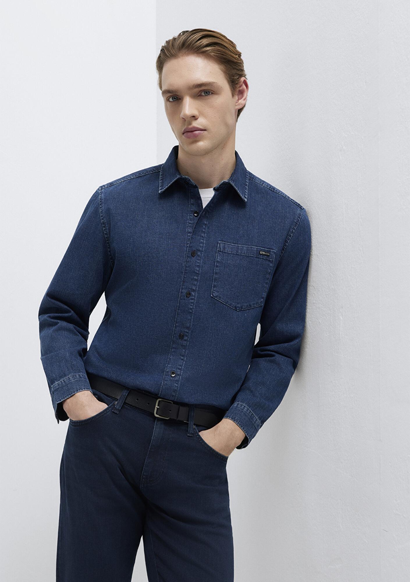 Mavi Eric Mavi Edition Puslu İndigo Mavisi Jean Gömlek Regular Fit / Normal Kesim 0211504-91348