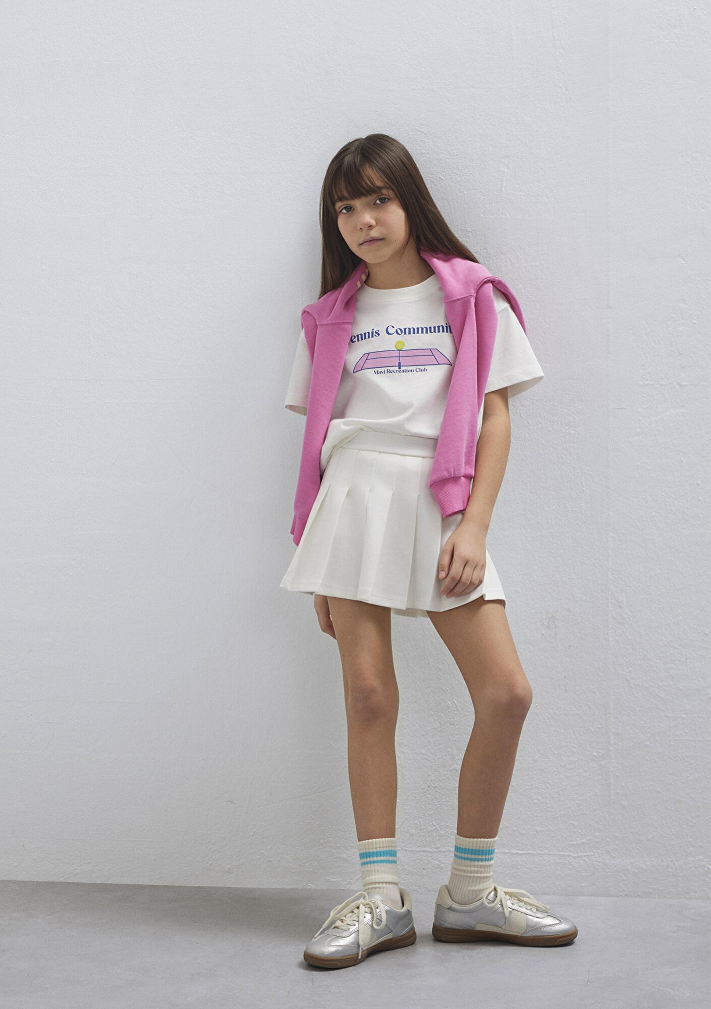 Mavi Pileli Ekru Şort Etek 7310006-70057