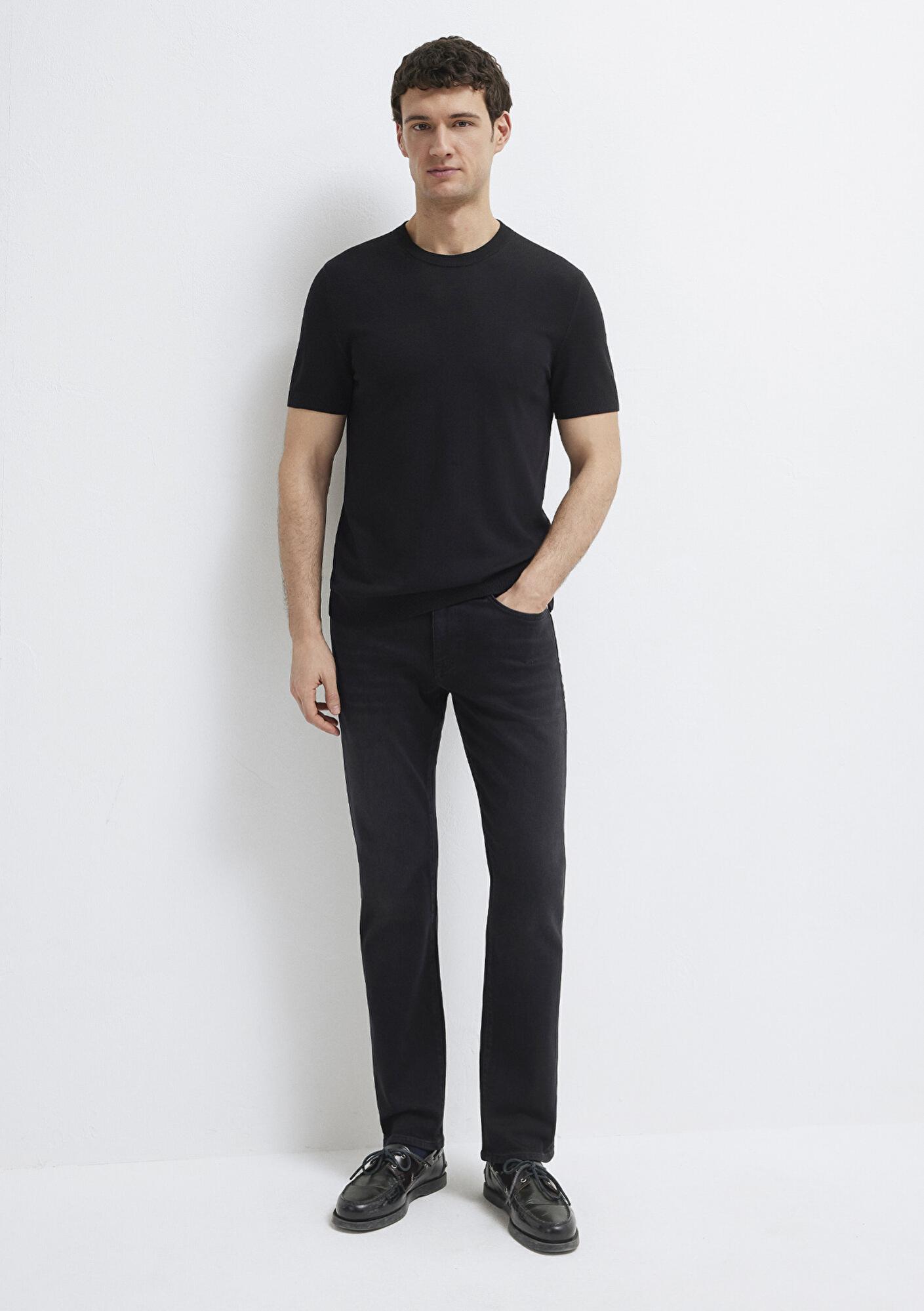 Mavi Kısa Kollu Siyah Triko Tişört Fitted / Vücuda Oturan Kesim 0710250-900