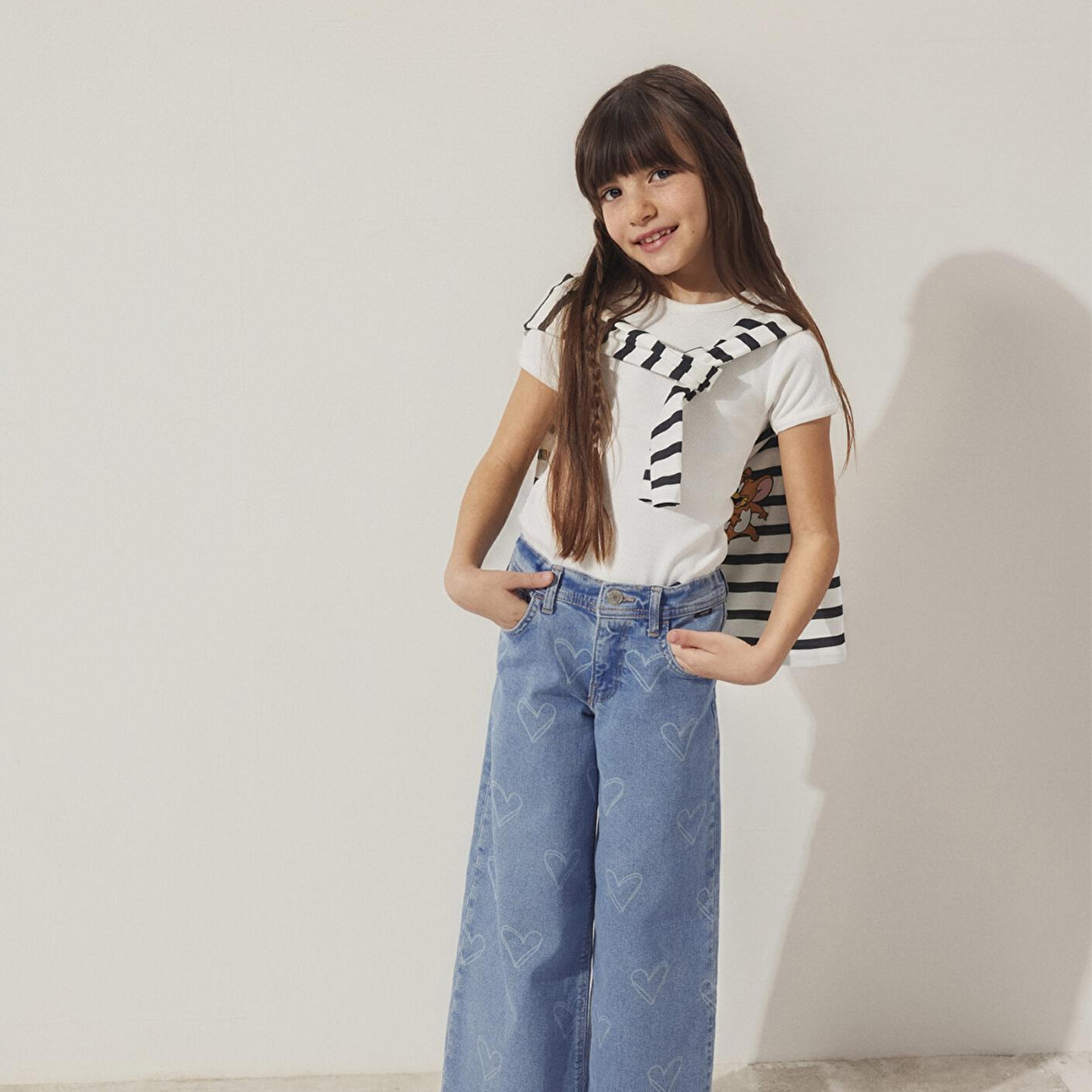 Mavi Fitilli Ekru Basic Tişört Fitted / Vücuda Oturan Kesim 7610260-70057