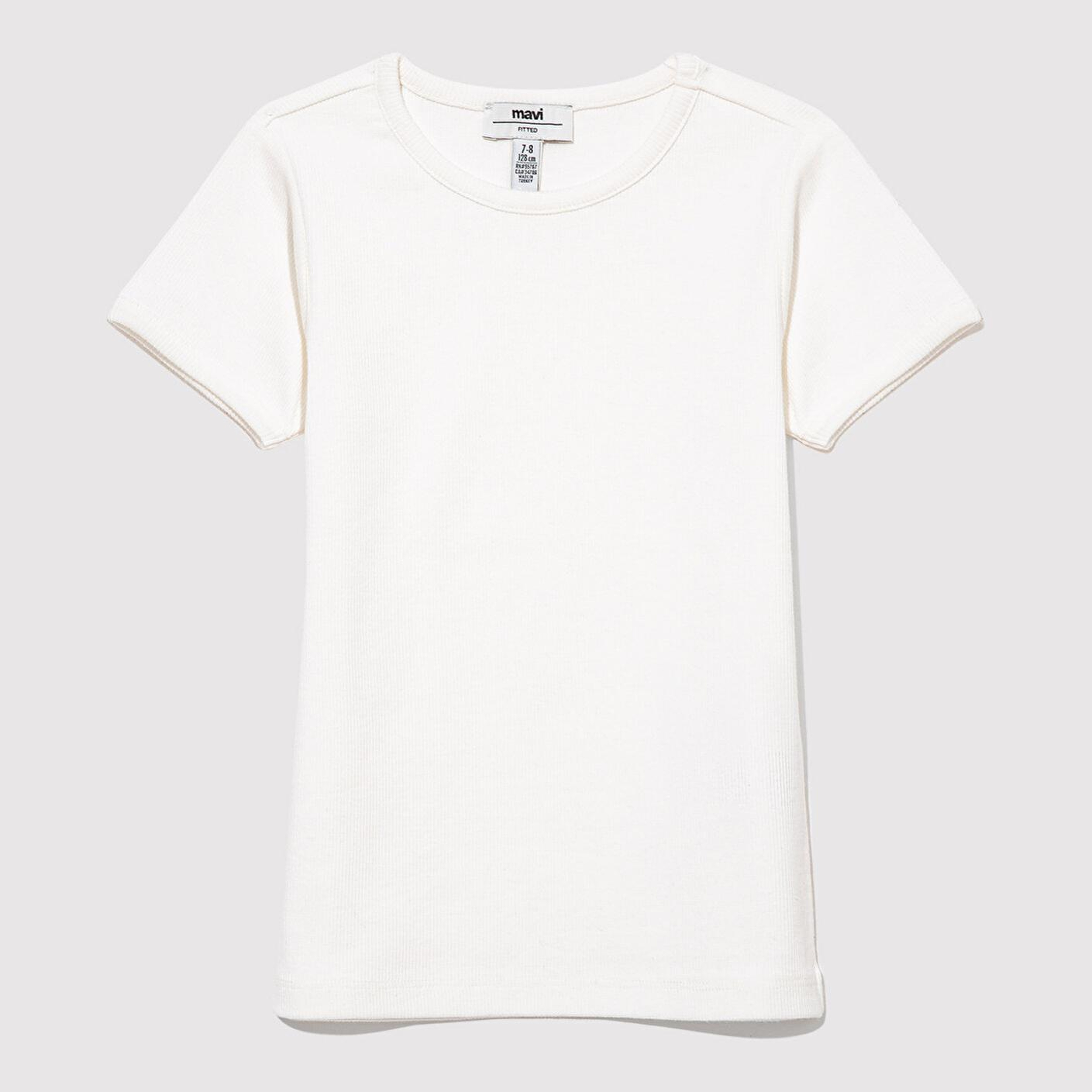 Mavi Fitilli Ekru Basic Tişört Fitted / Vücuda Oturan Kesim 7610260-70057