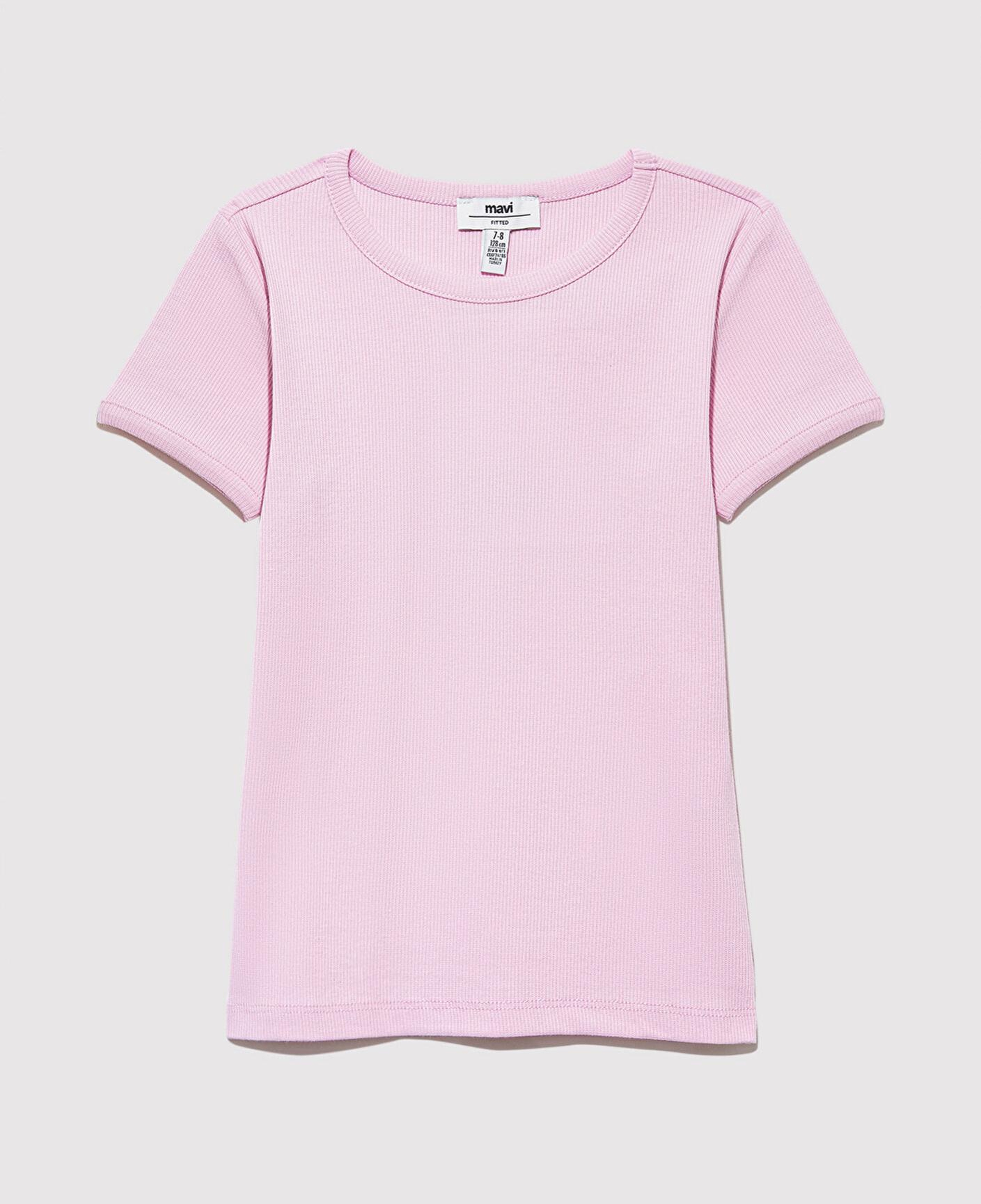 Mavi Fitilli Pembe Basic Tişört Fitted / Vücuda Oturan Kesim 7610260-86953