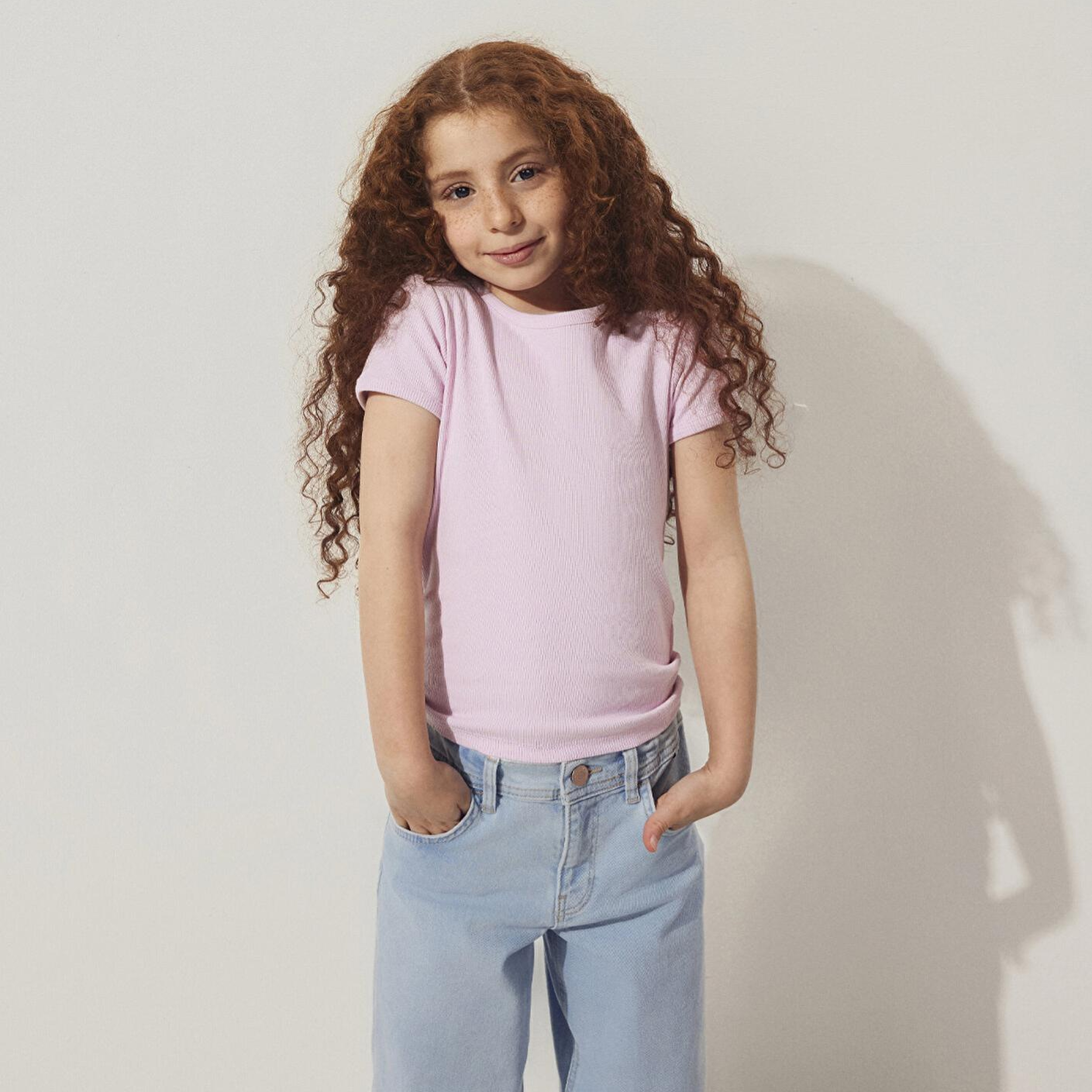 Mavi Fitilli Pembe Basic Tişört Fitted / Vücuda Oturan Kesim 7610260-86953