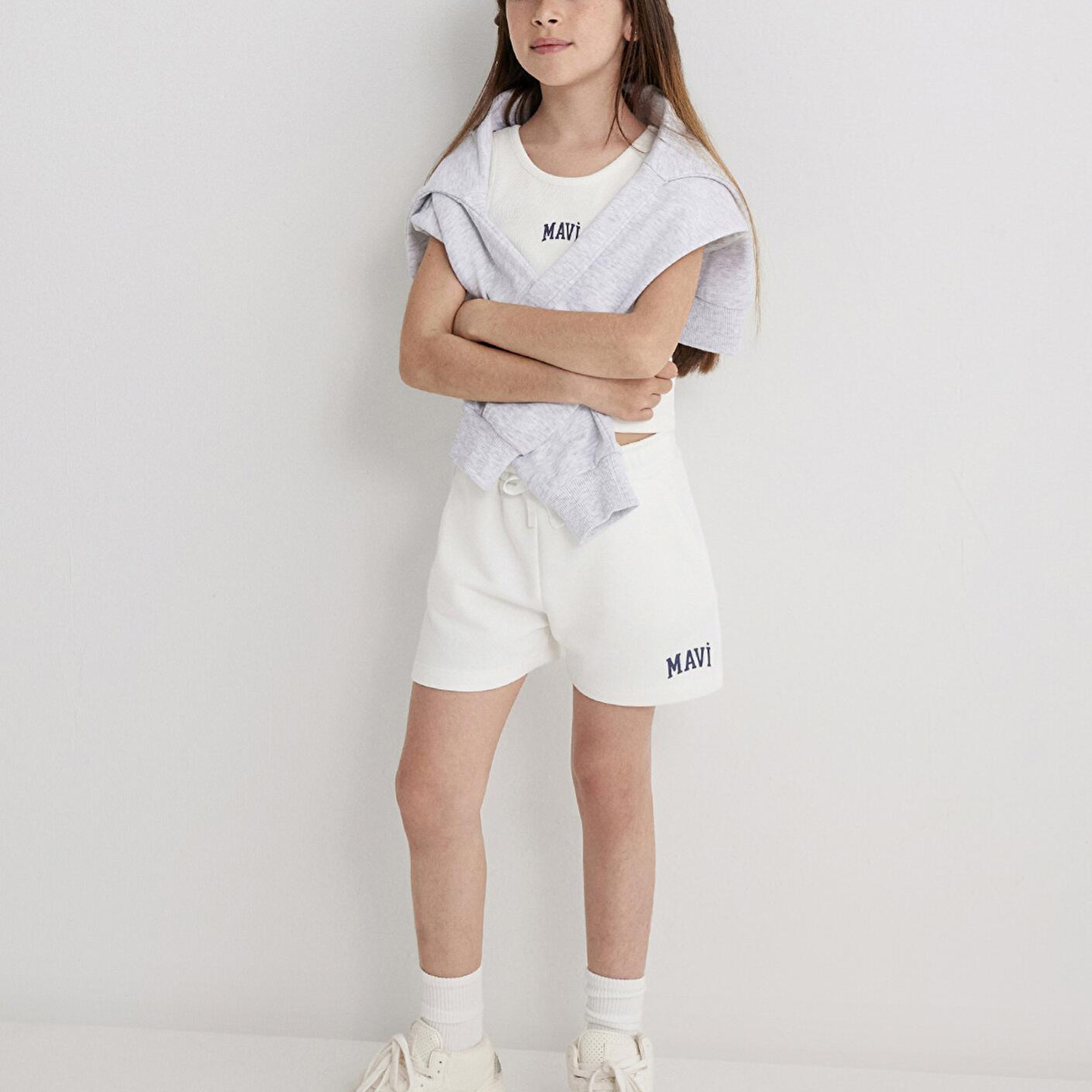 Mavi Mavi Logo Baskılı Ekru Şort 7410002-70057