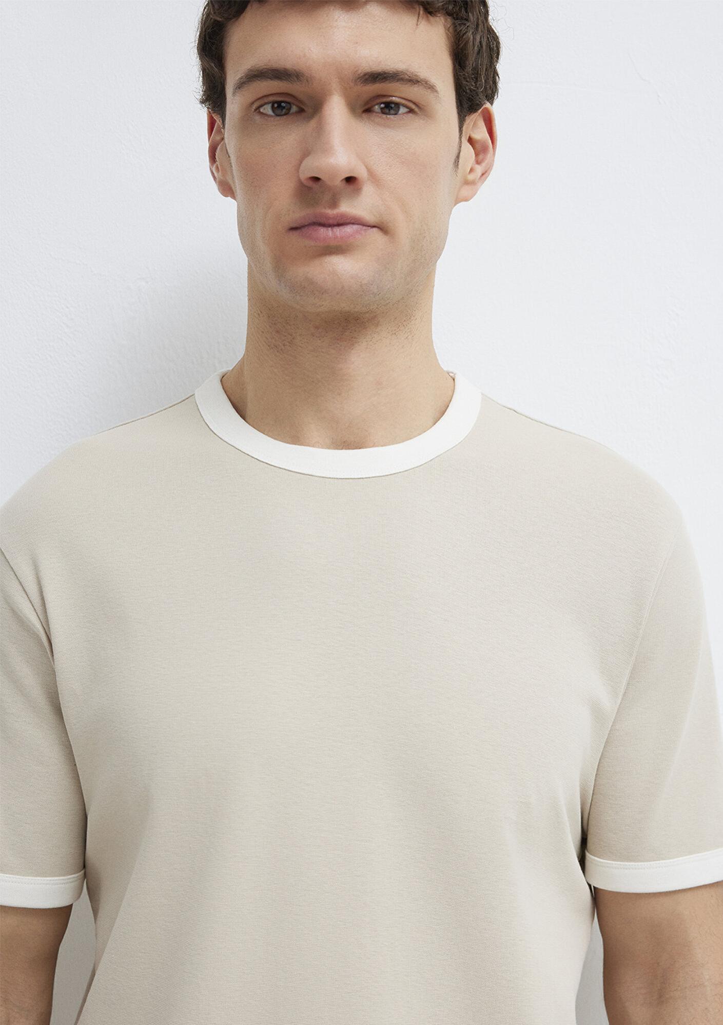 Mavi Biye Detaylı Bej Tişört Regular Fit / Normal Kesim 0613223-70144