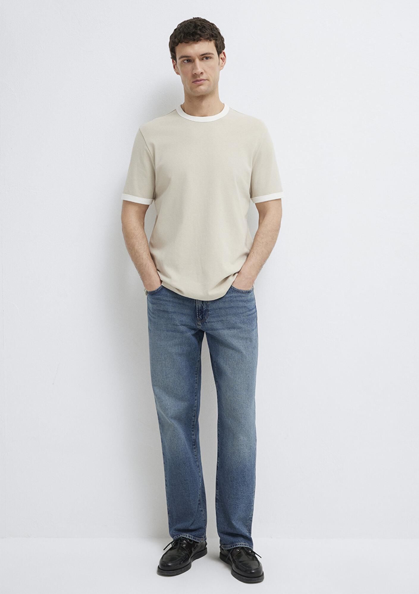 Mavi Biye Detaylı Bej Tişört Regular Fit / Normal Kesim 0613223-70144