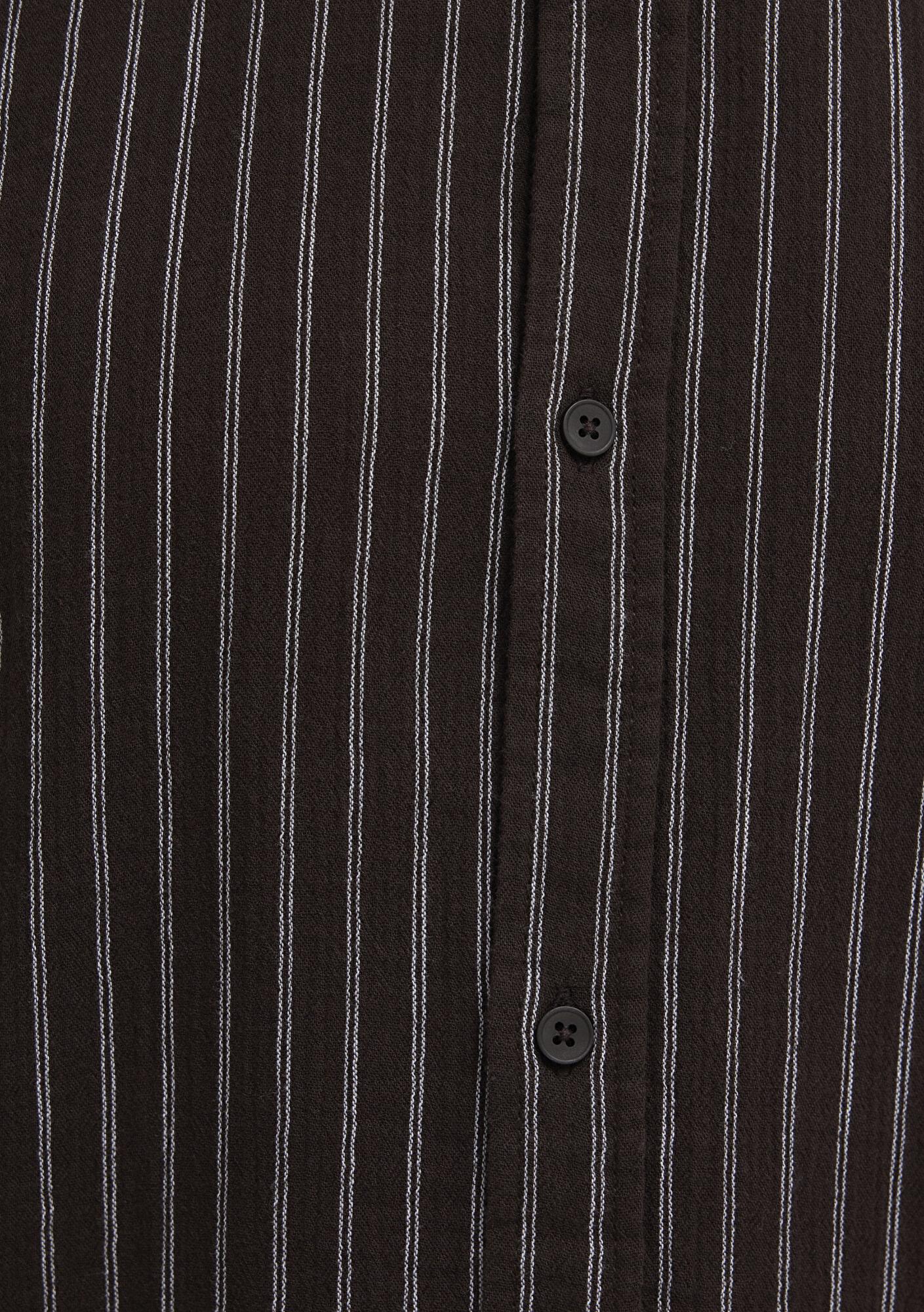 Mavi Çizgili Kahverengi Gömlek Loose Fit / Bol Rahat Kesim 0211969-91616