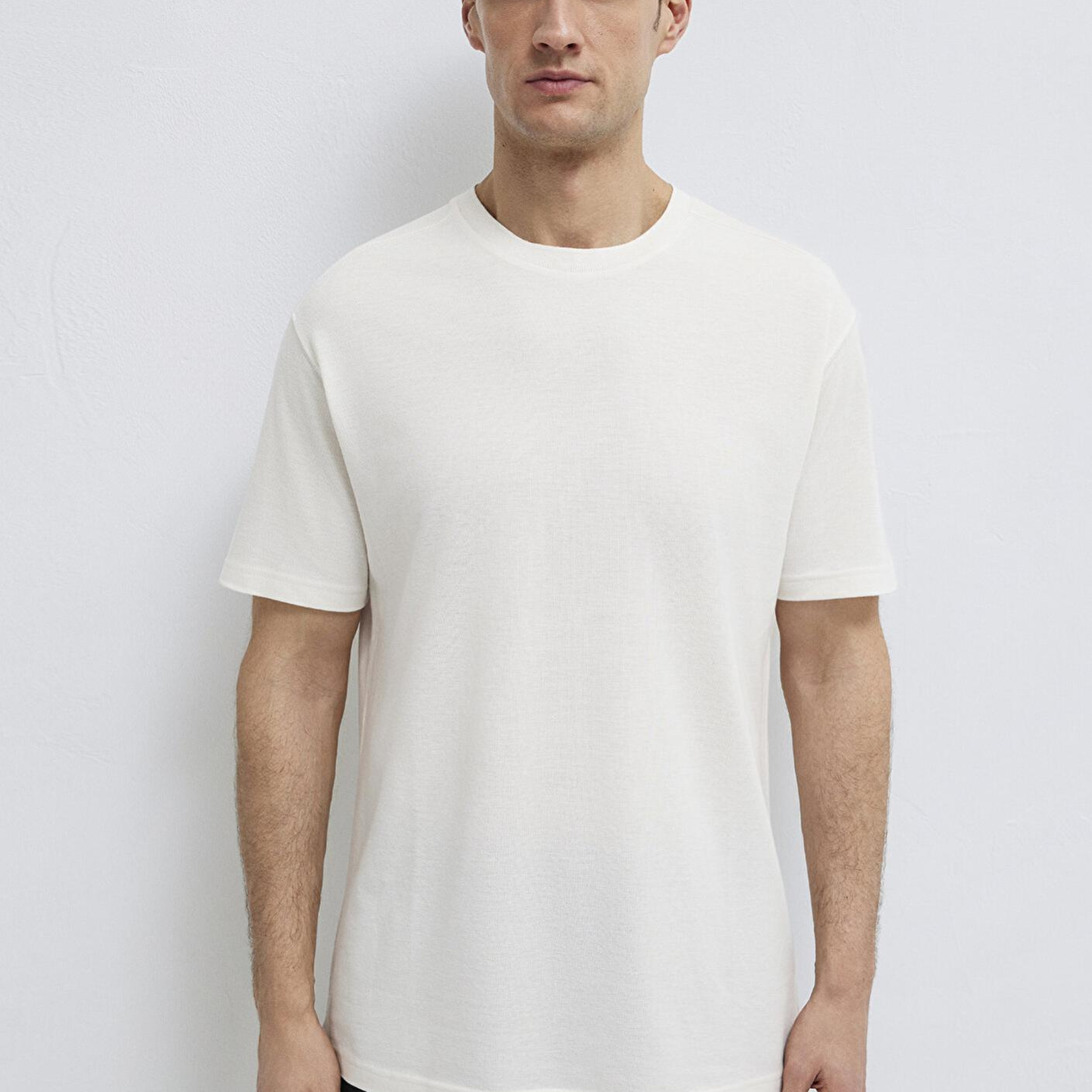 Mavi Soft-Premium Ekru (TENCEL™) Liyosel Karışımlı Tişört Loose Fit / Bol Rahat Kesim 0613468-70057