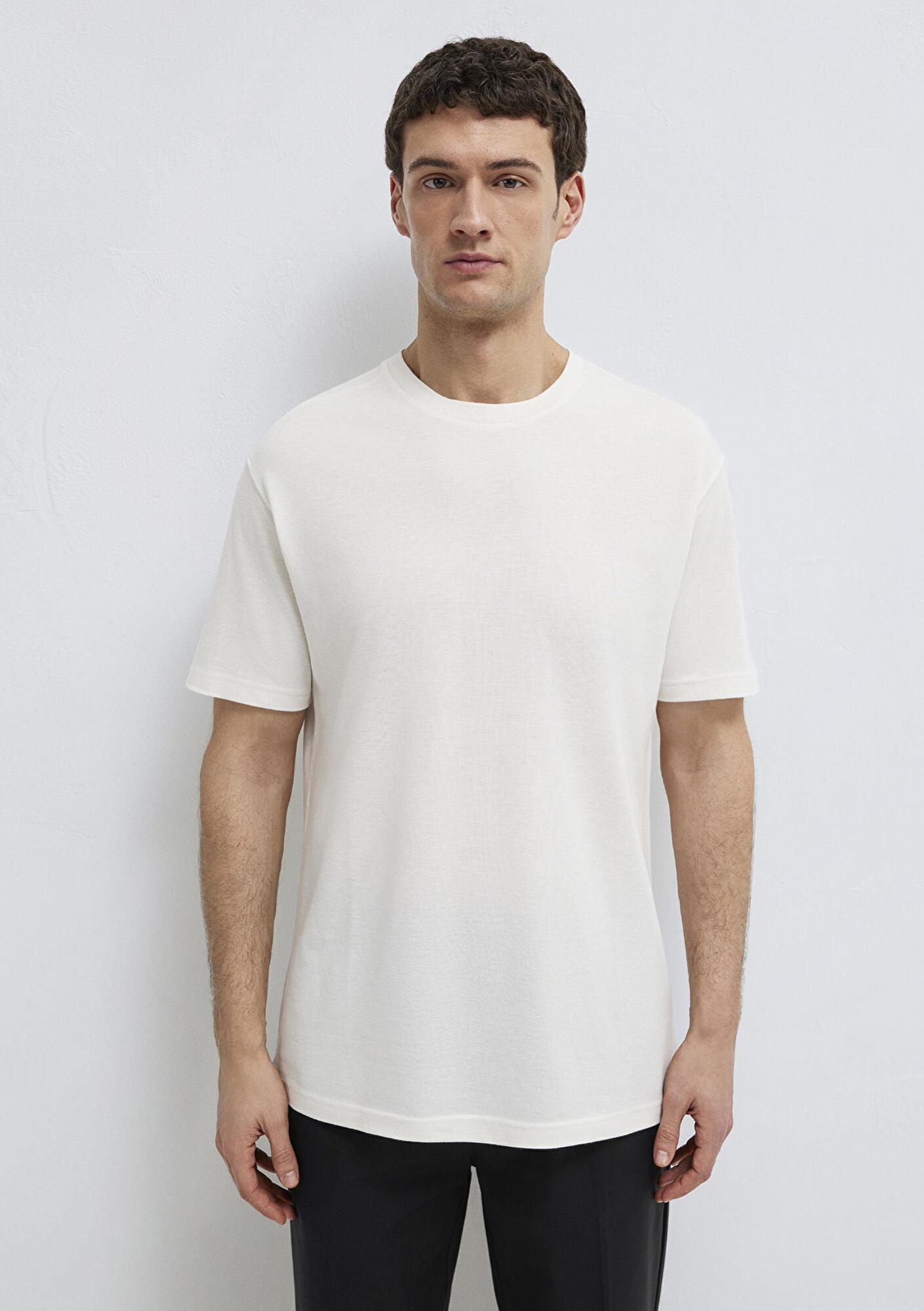 Mavi Soft-Premium Ekru (TENCEL™) Liyosel Karışımlı Tişört Loose Fit / Bol Rahat Kesim 0613468-70057