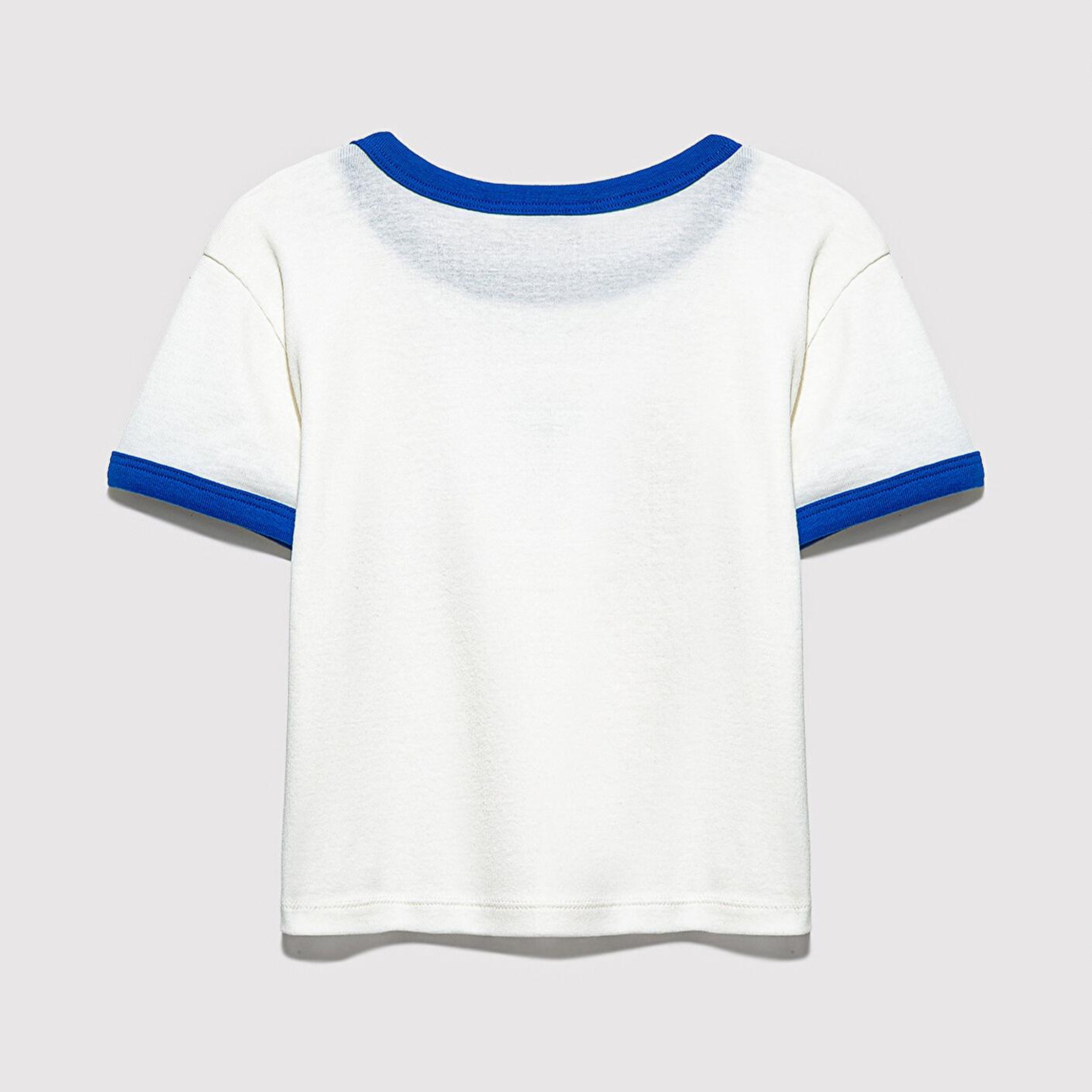 Mavi Miav Kalp Nakışlı Beyaz Tişört Fitted / Vücuda Oturan Kesim 7610492-70057