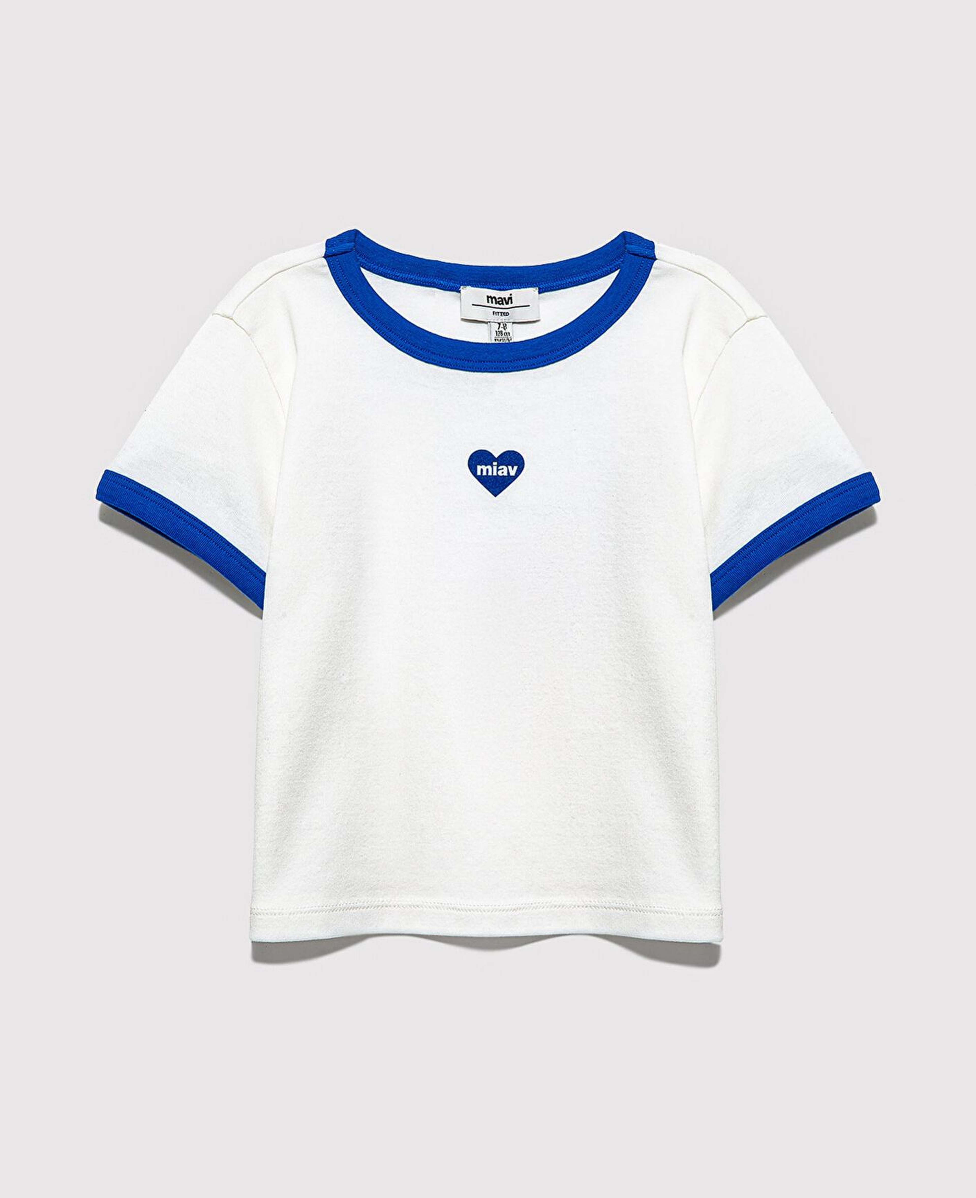 Mavi Miav Kalp Nakışlı Beyaz Tişört Fitted / Vücuda Oturan Kesim 7610492-70057
