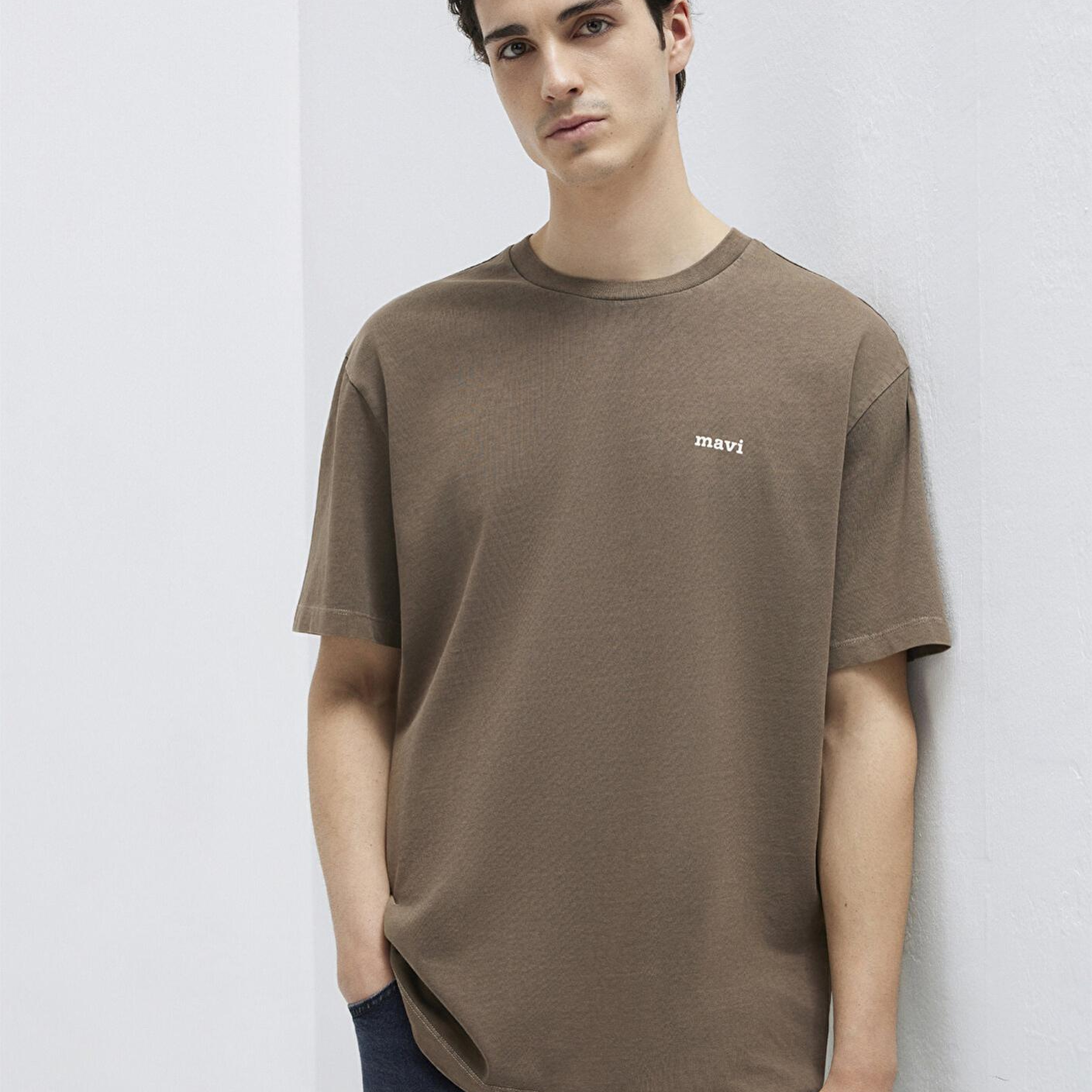 Mavi Mavi Logo Baskılı Kahverengi Tişört Loose Fit / Bol Rahat Kesim 0613346-70378