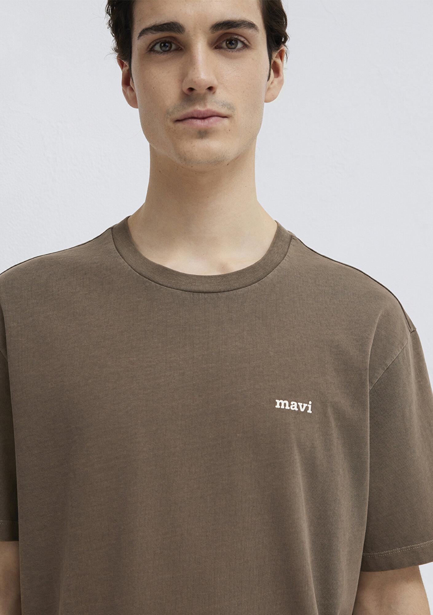 Mavi Mavi Logo Baskılı Kahverengi Tişört Loose Fit / Bol Rahat Kesim 0613346-70378