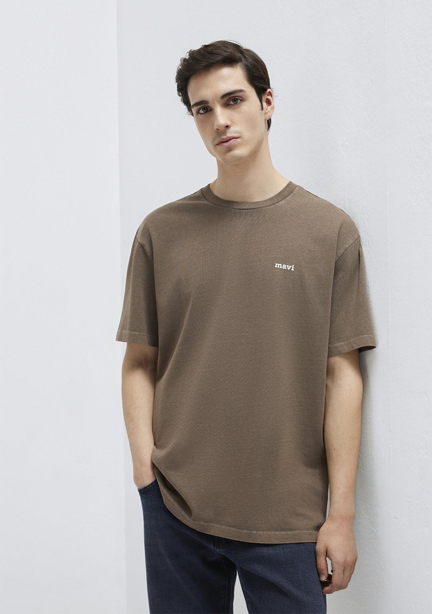 Mavi Mavi Logo Baskılı Kahverengi Tişört Loose Fit / Bol Rahat Kesim 0613346-70378