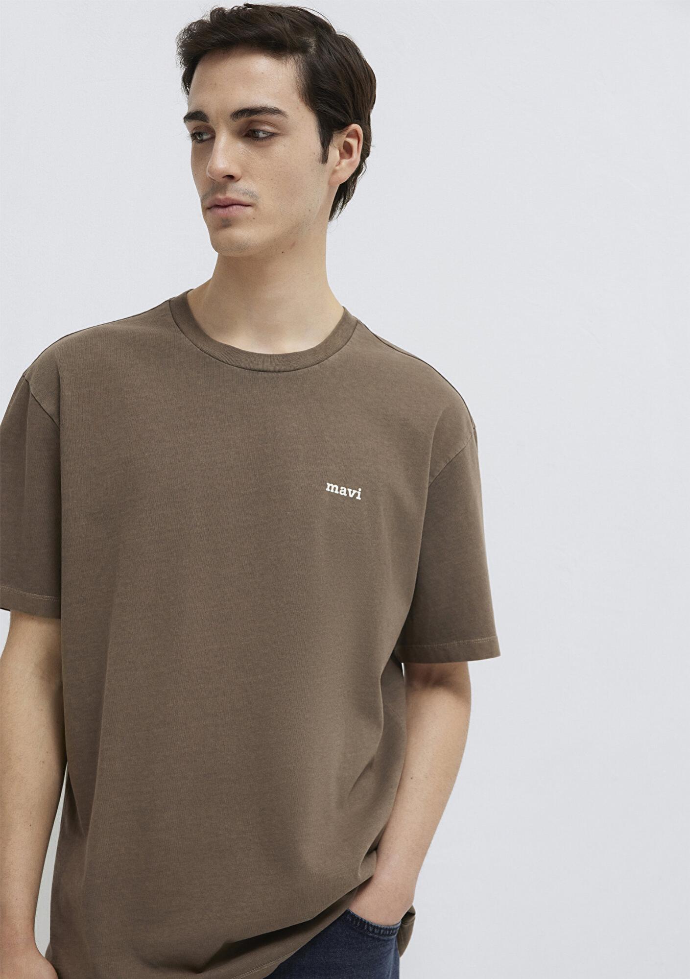 Mavi Mavi Logo Baskılı Kahverengi Tişört Loose Fit / Bol Rahat Kesim 0613346-70378