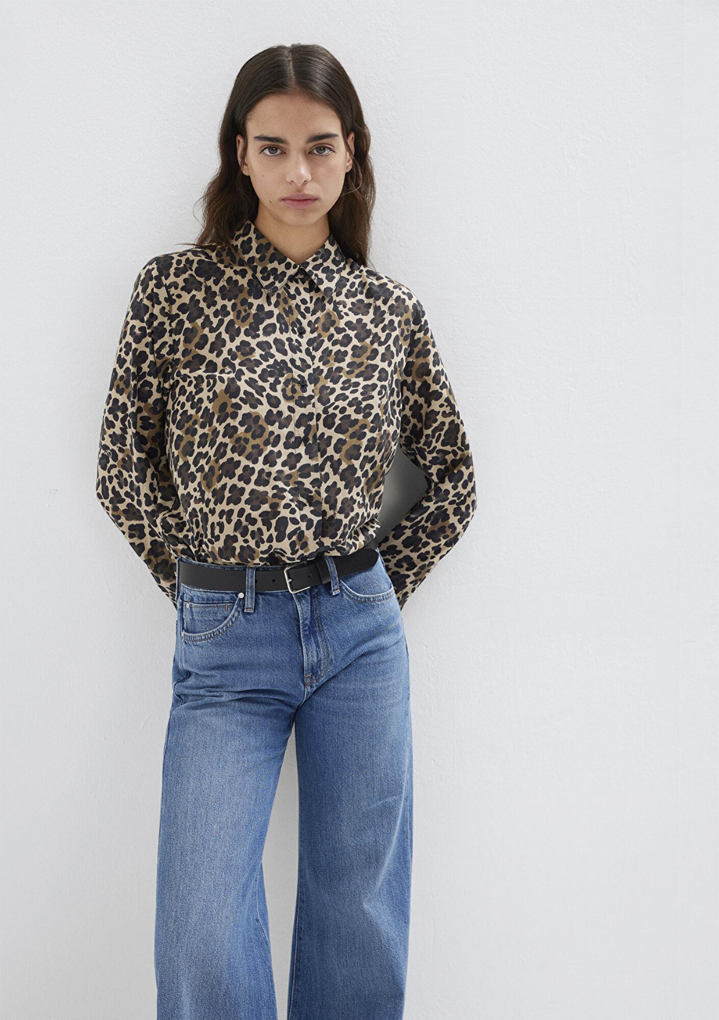 Mavi Leopar Baskılı Gömlek Loose Fit / Bol Rahat Kesim 1211512-91572