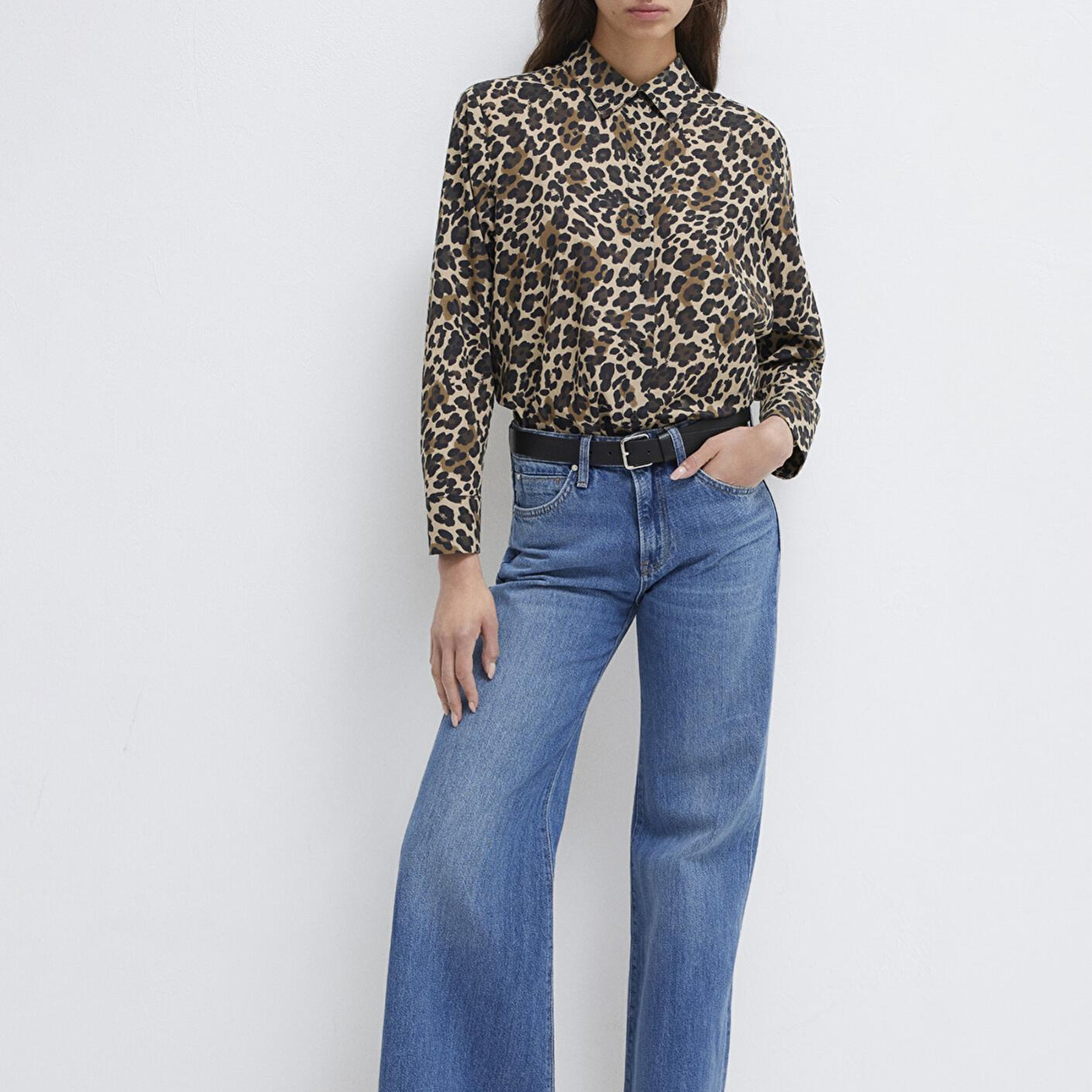 Mavi Leopar Baskılı Gömlek Loose Fit / Bol Rahat Kesim 1211512-91572