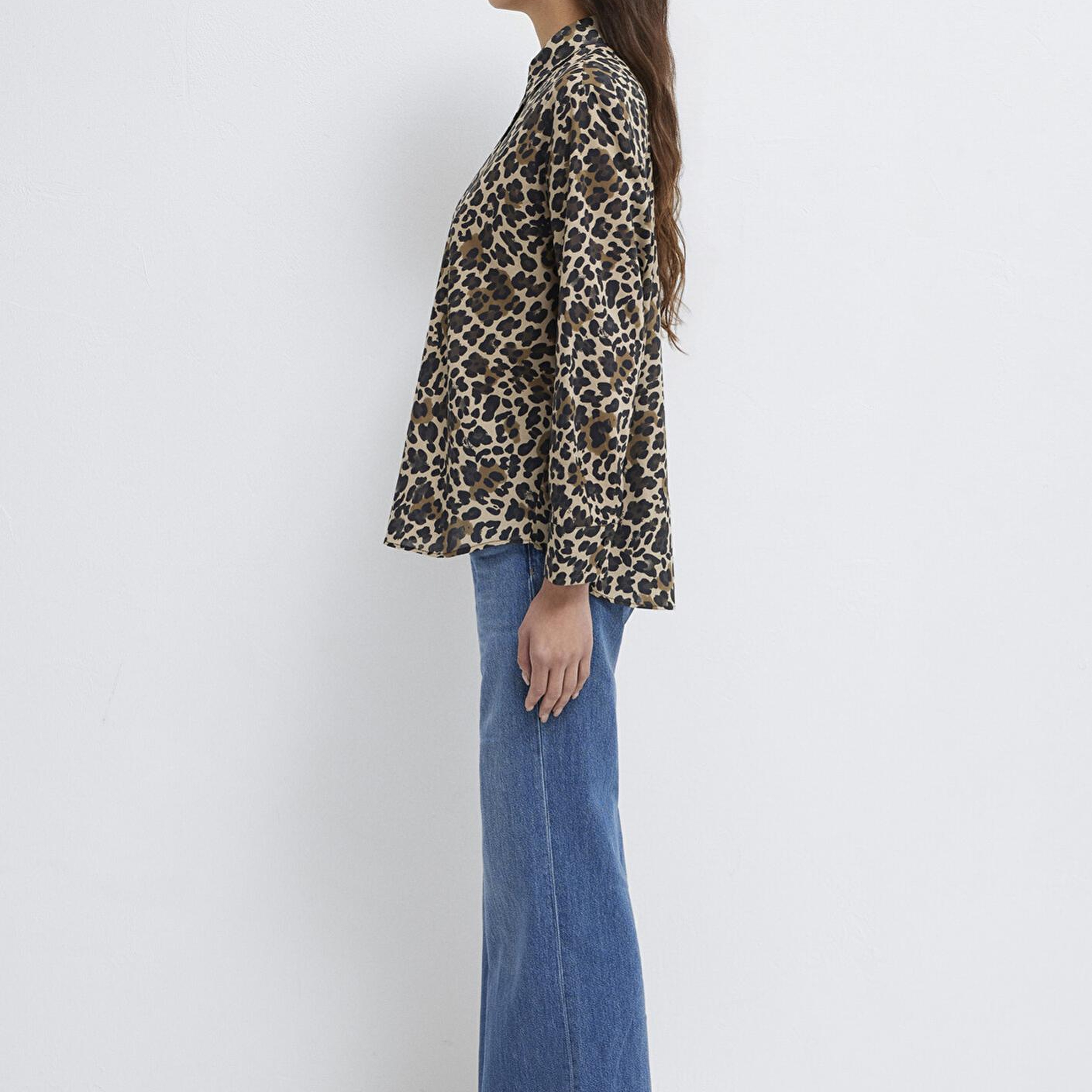 Mavi Leopar Baskılı Gömlek Loose Fit / Bol Rahat Kesim 1211512-91572