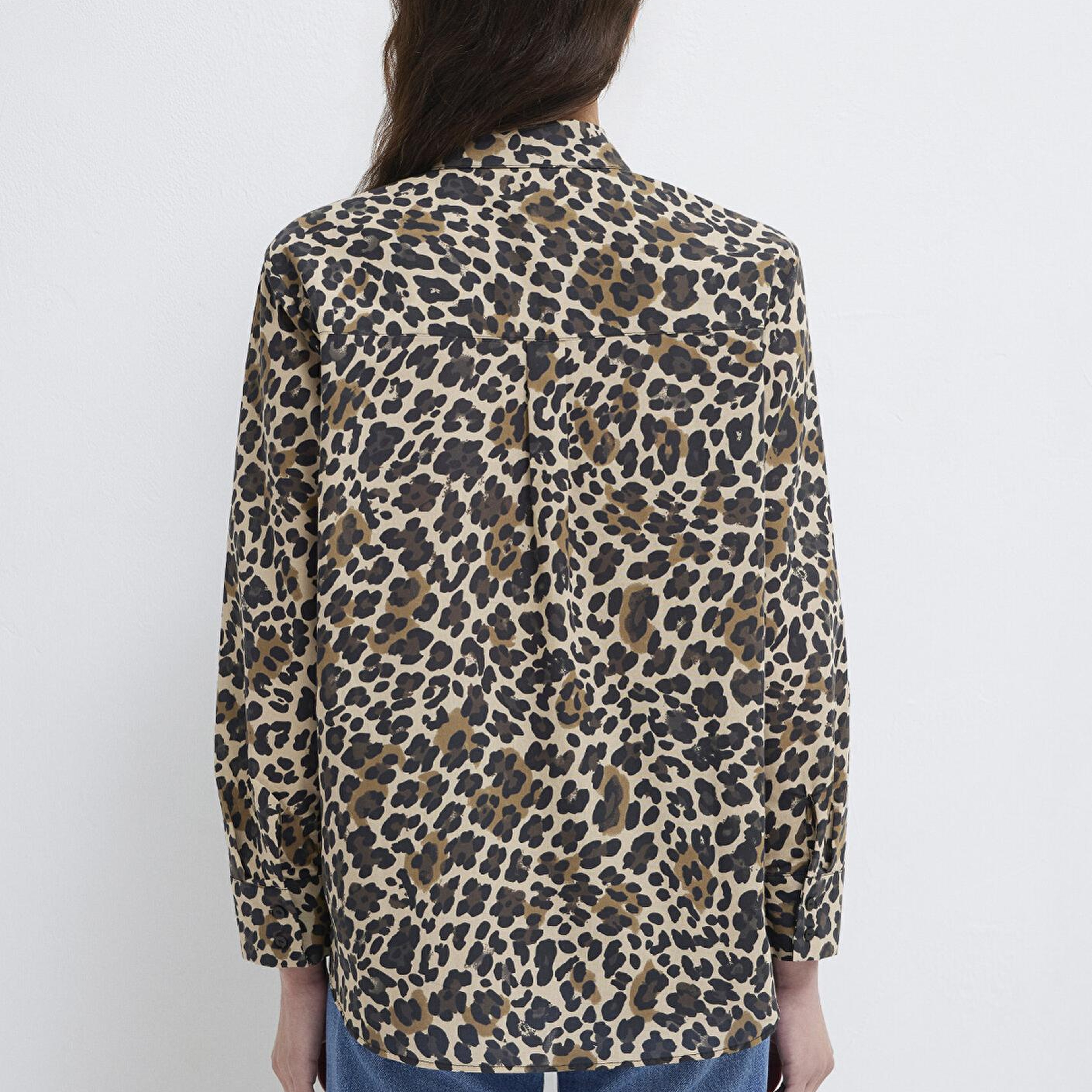 Mavi Leopar Baskılı Gömlek Loose Fit / Bol Rahat Kesim 1211512-91572