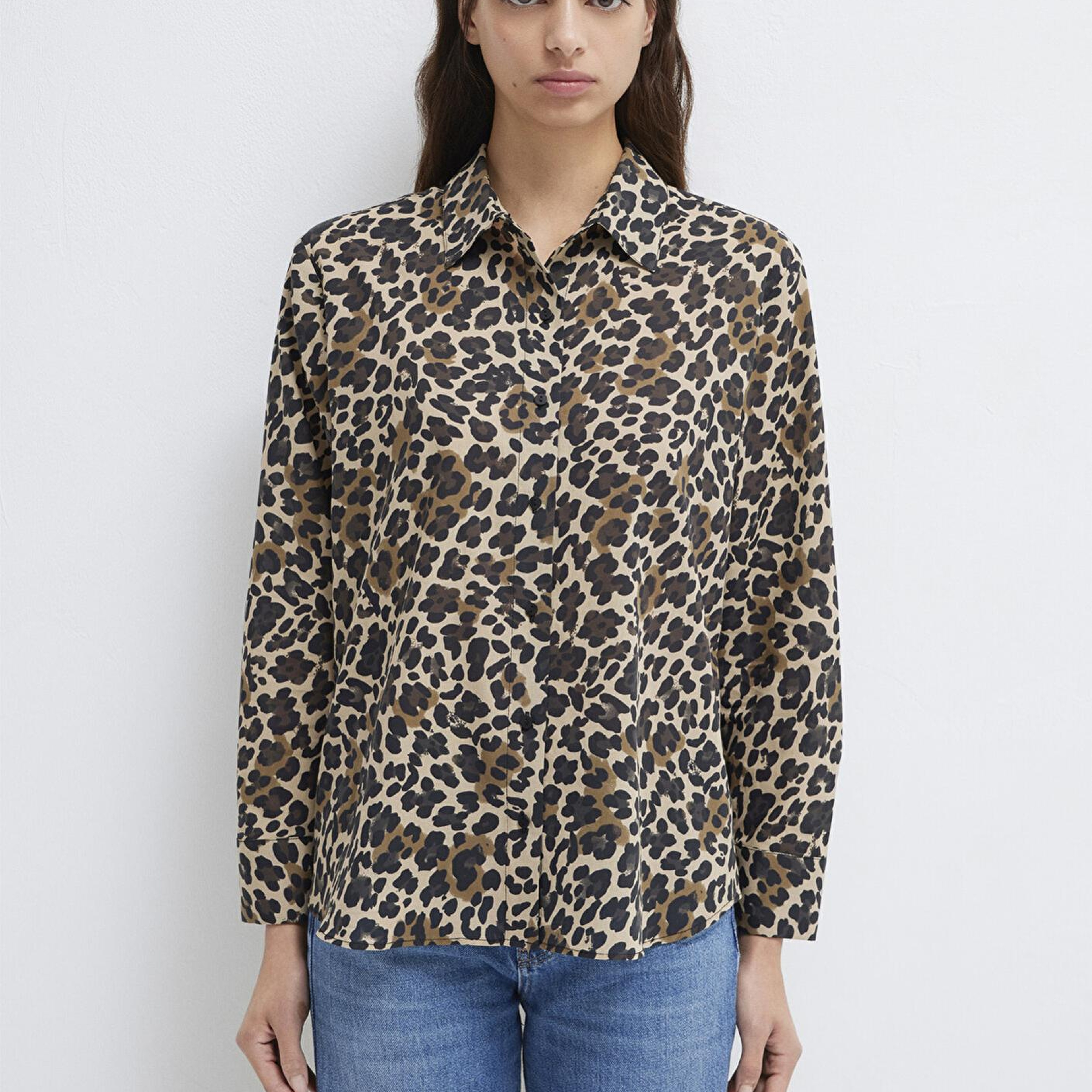 Mavi Leopar Baskılı Gömlek Loose Fit / Bol Rahat Kesim 1211512-91572