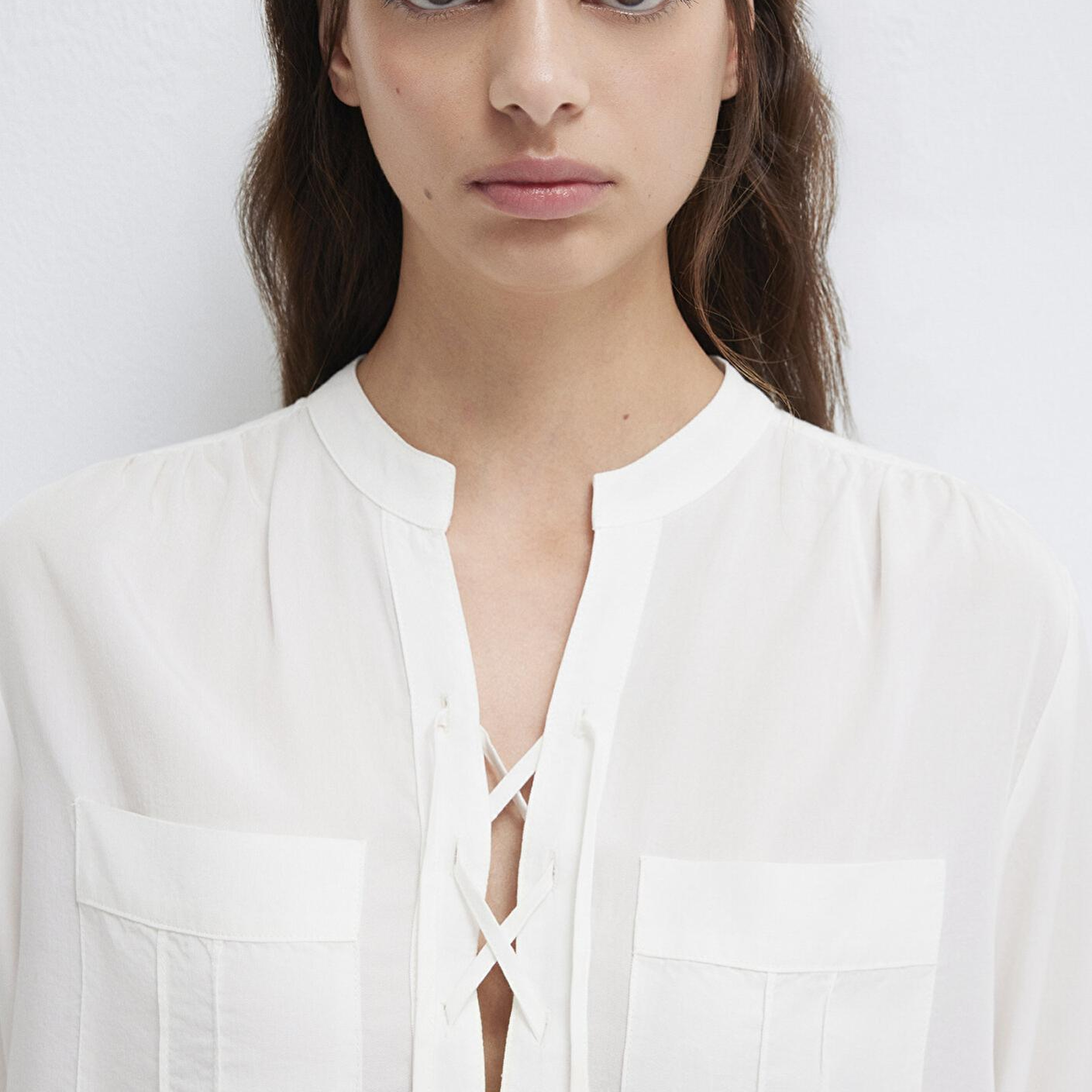 Mavi Bağcık Detaylı Beyaz Bluz 1211513-80194