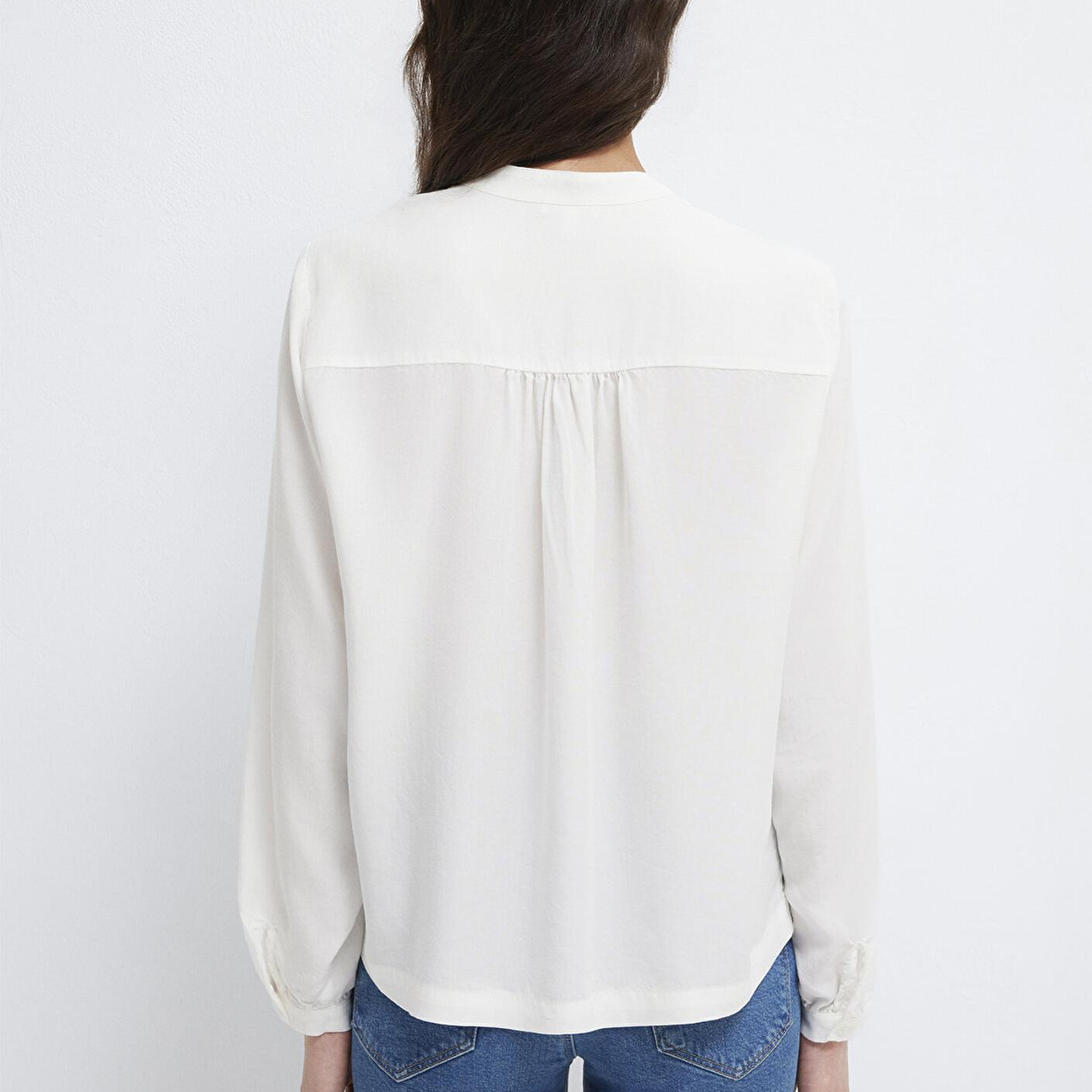 Mavi Bağcık Detaylı Beyaz Bluz 1211513-80194