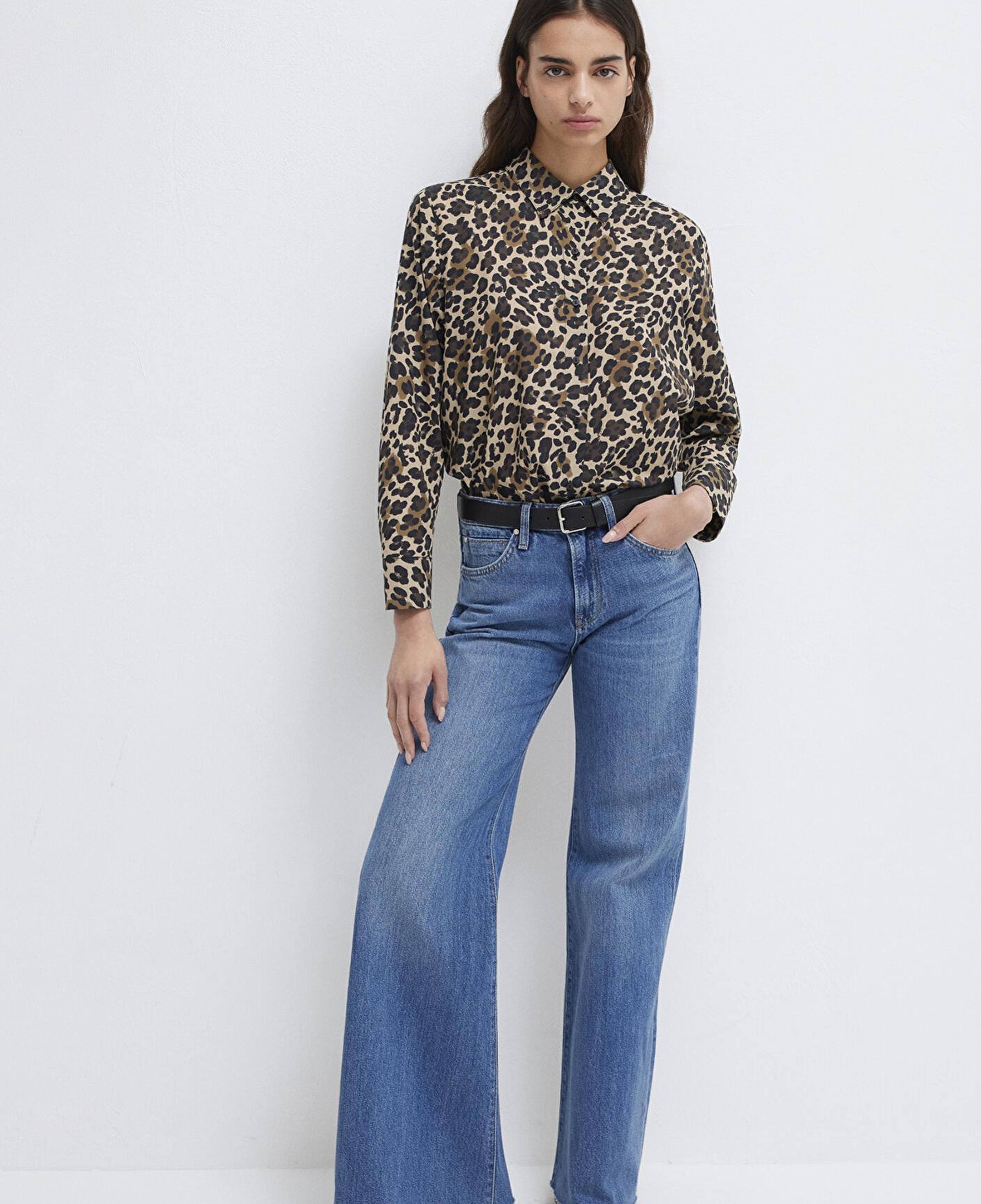 Mavi Leopar Baskılı Gömlek Loose Fit / Bol Rahat Kesim 1211512-91572