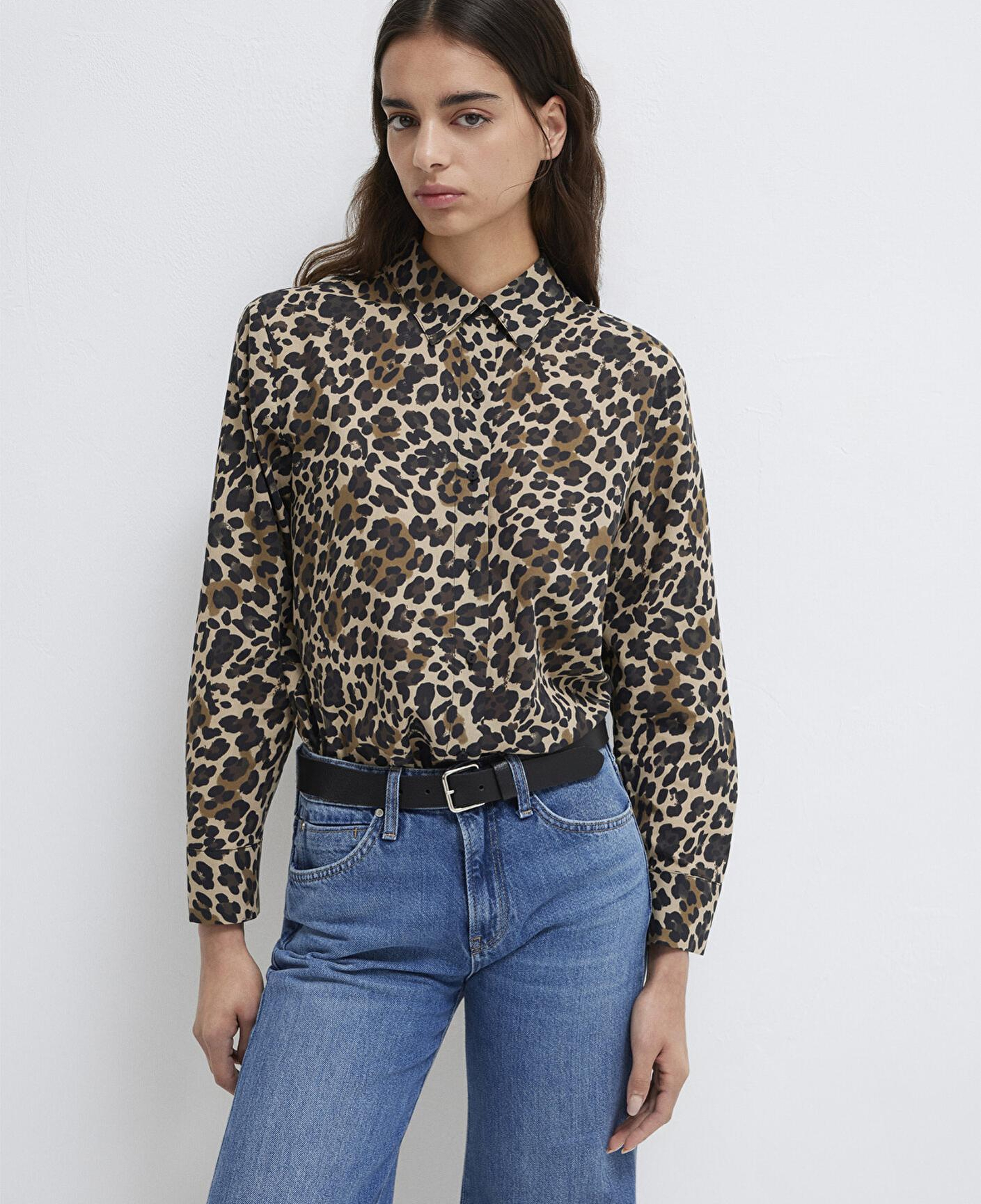 Mavi Leopar Baskılı Gömlek Loose Fit / Bol Rahat Kesim 1211512-91572