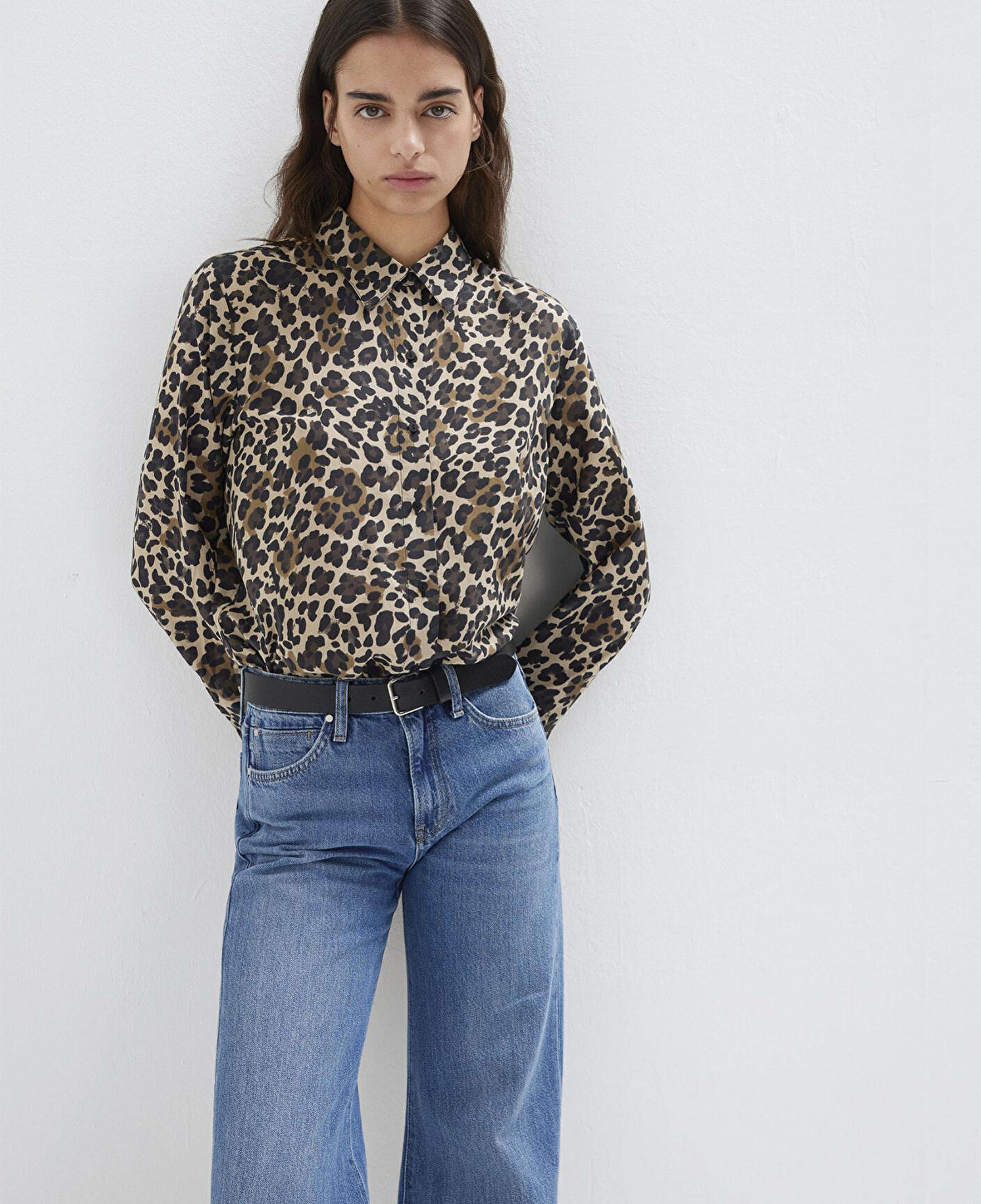 Mavi Leopar Baskılı Gömlek Loose Fit / Bol Rahat Kesim 1211512-91572