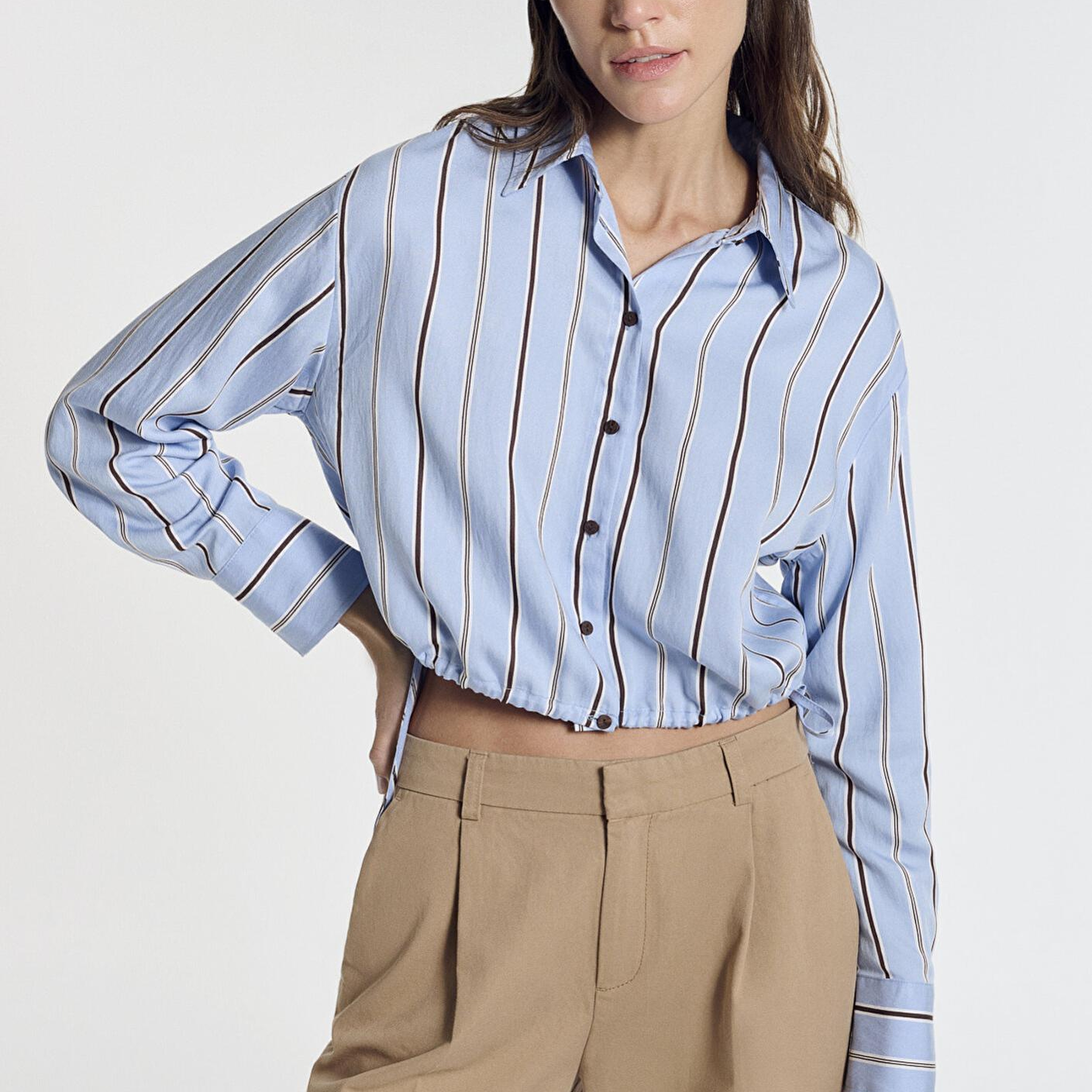 Mavi Çizgili Crop Mavi Gömlek Crop / Kısa Kesim 1211510-91571