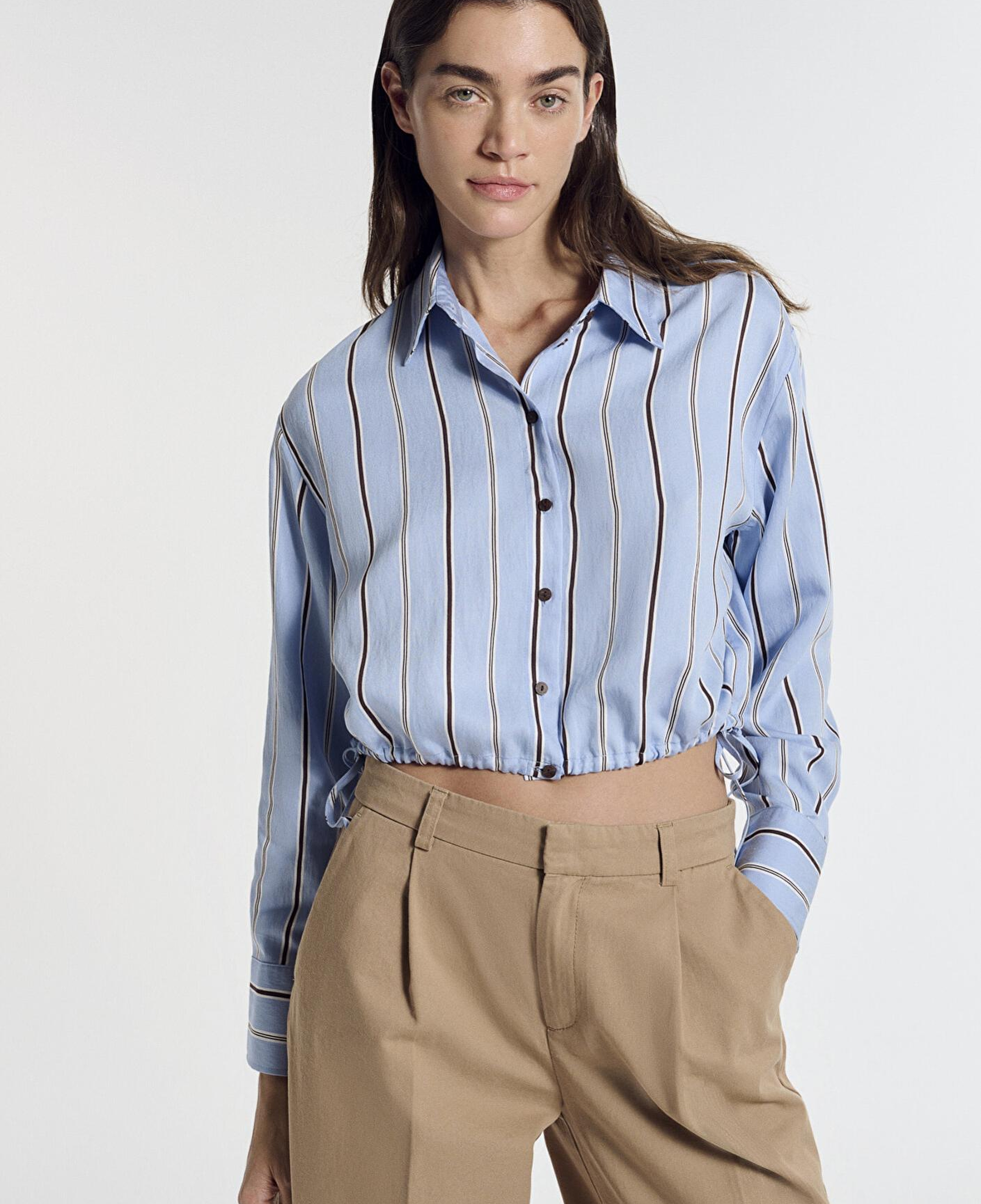 Mavi Çizgili Crop Mavi Gömlek Crop / Kısa Kesim 1211510-91571