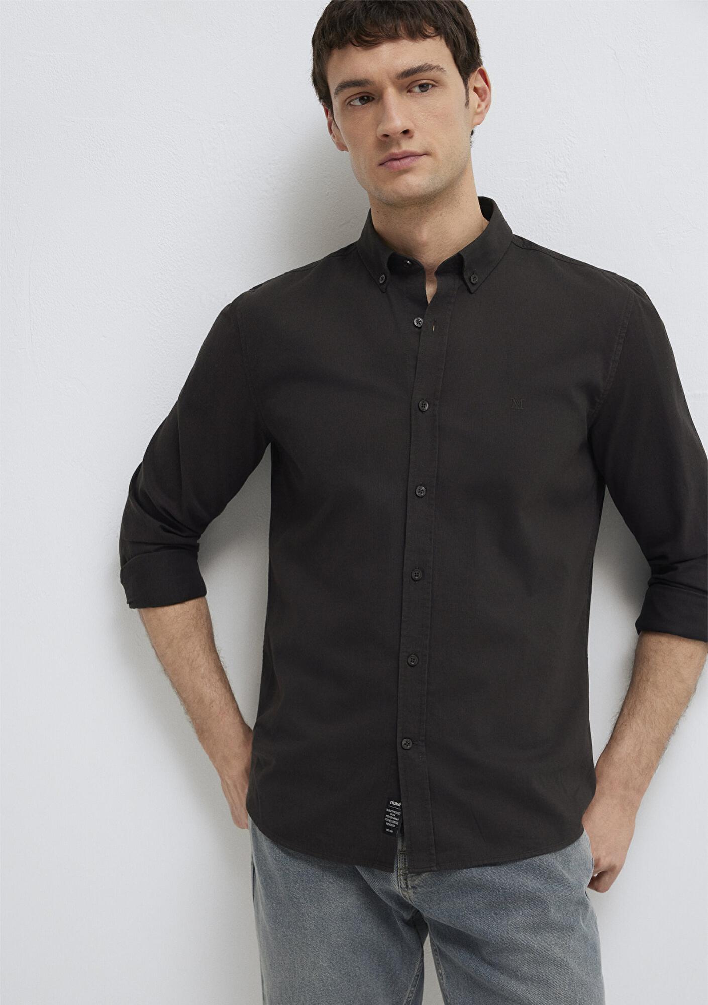 Mavi M Logo Nakışlı Kahverengi Gömlek Slim Fit / Dar Kesim 0211192-90892