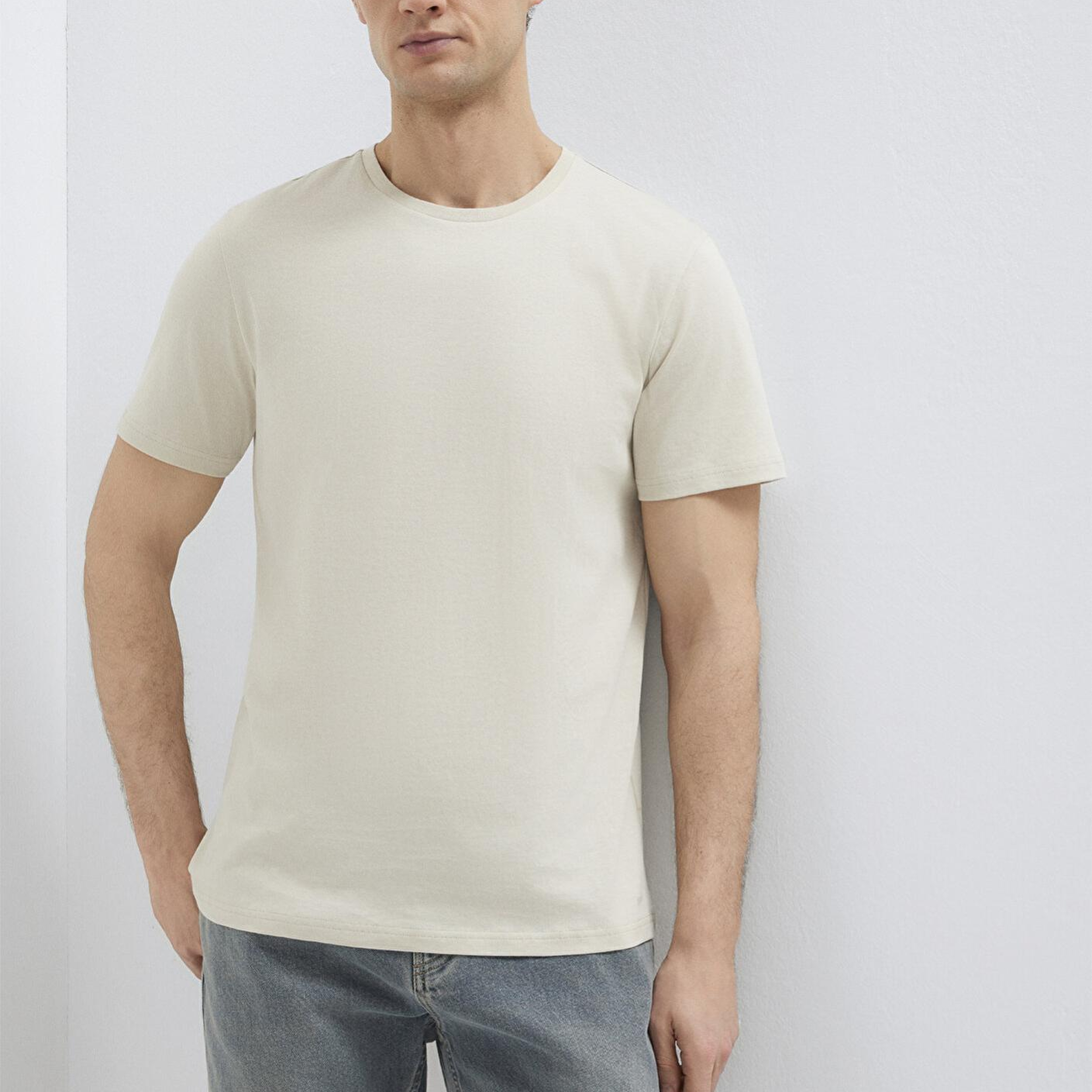 Mavi Bej Basic Tişört Slim Fit / Dar Kesim 065574-70144