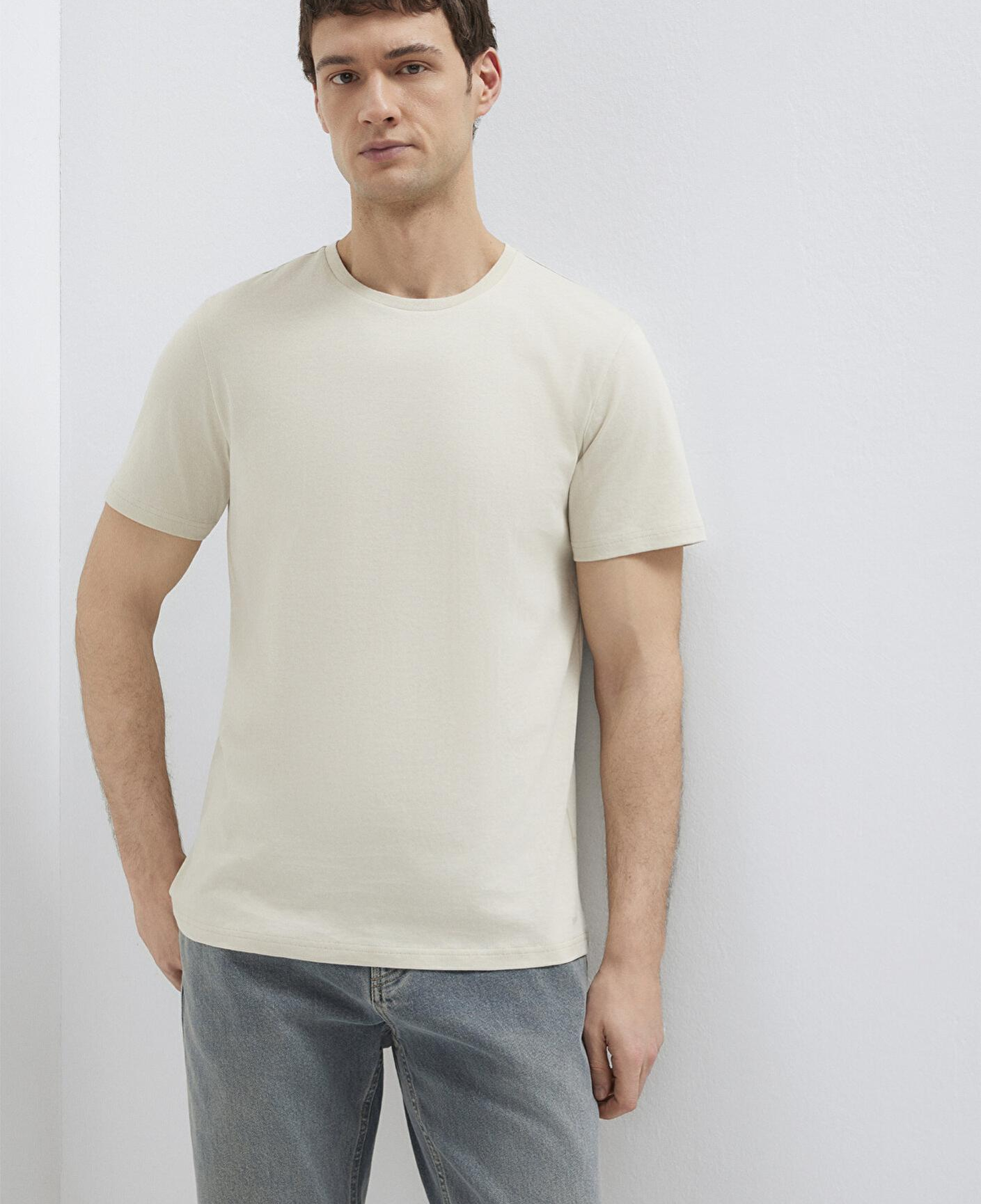 Mavi Bej Basic Tişört Slim Fit / Dar Kesim 065574-70144