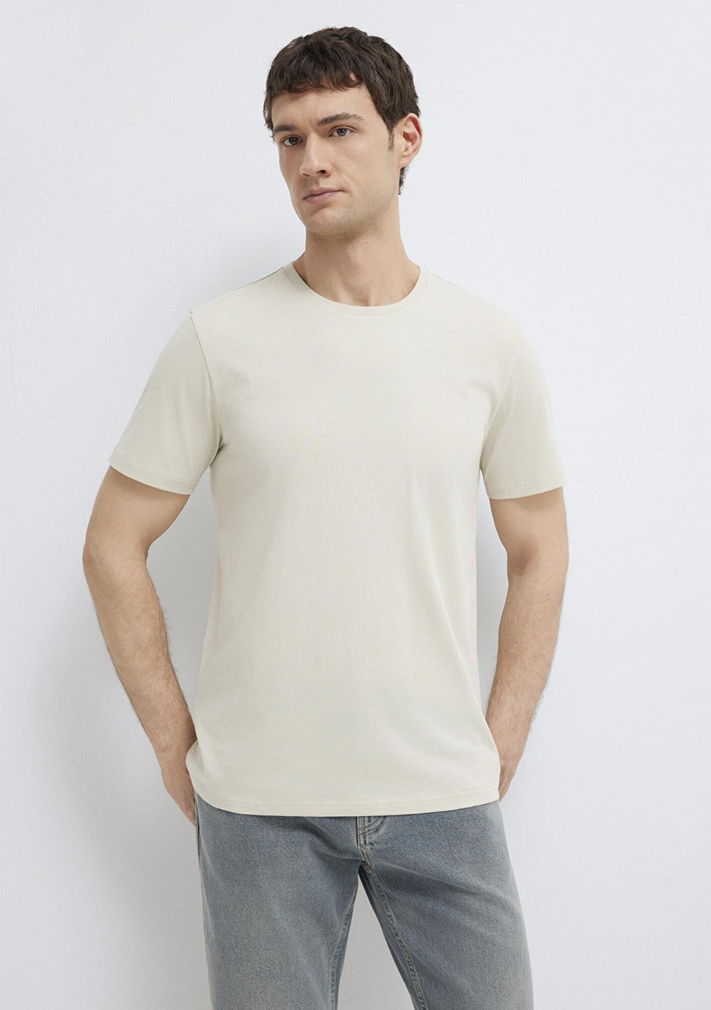 Mavi Bej Basic Tişört Slim Fit / Dar Kesim 065574-70144