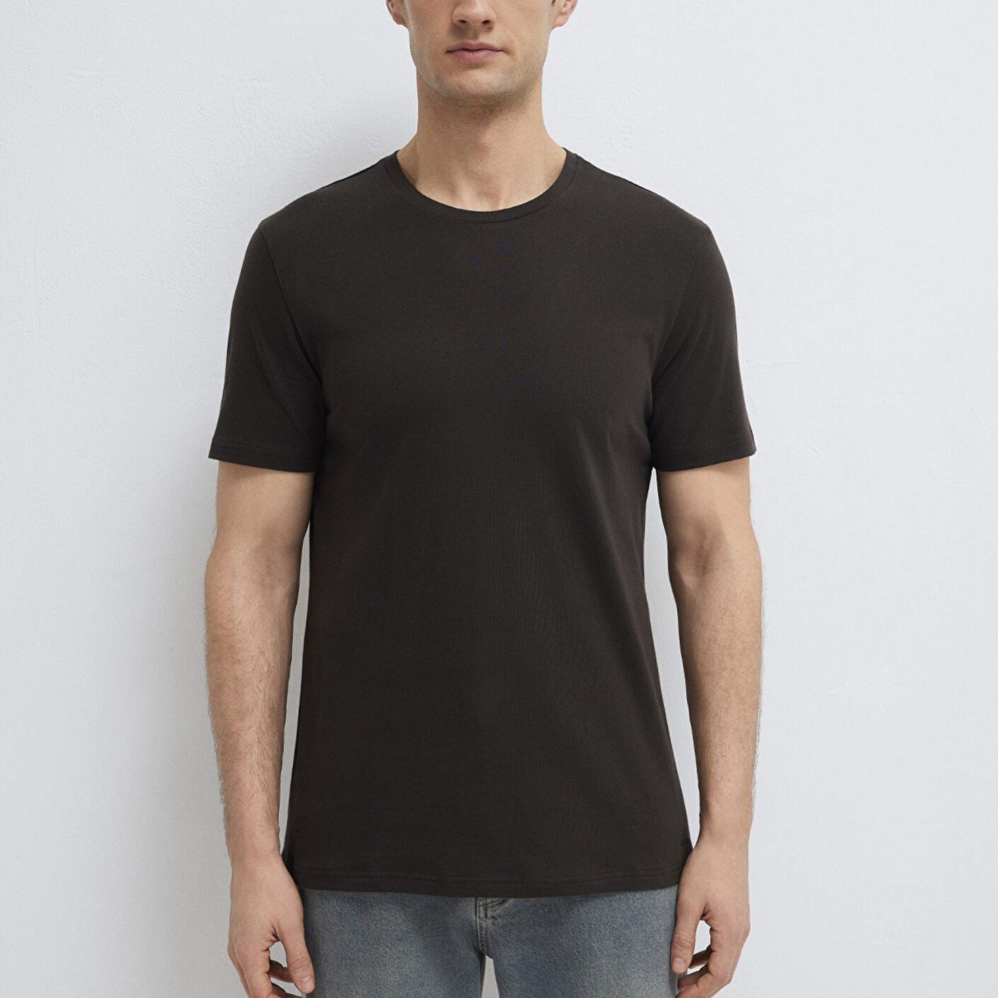 Mavi Kahverengi Basic Tişört Slim Fit / Dar Kesim 065574-70219